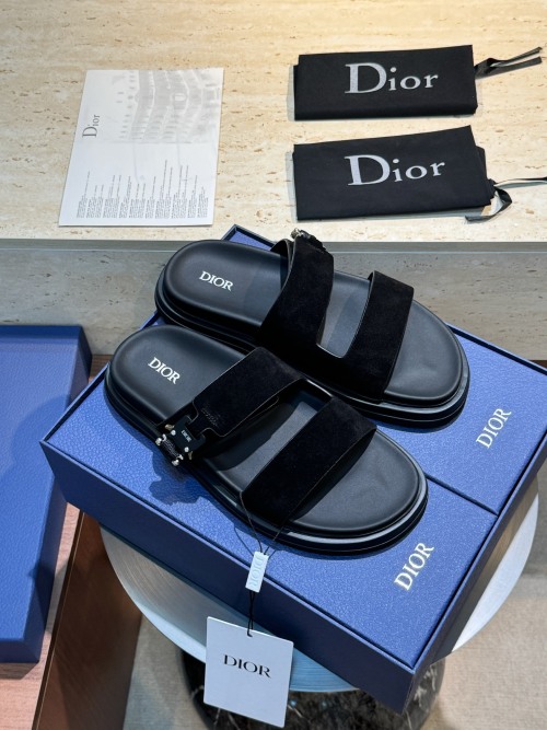 Dior Aqua Men's Black Oblique Print Adjustable Strap Leather Sandals 1 Dior Aqua Men's Black Oblique Print Adjustable Strap Leather Sandals