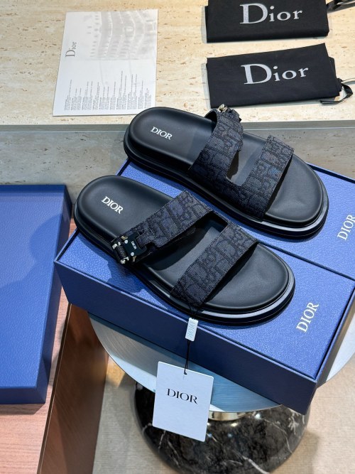 Dior Aqua Oblique Print Sandals for Men - Adjustable Straps & Leather Lining