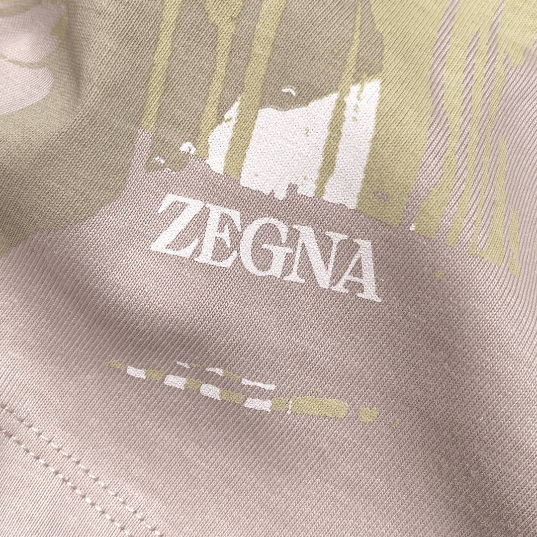 ZZ杰尼亚T恤2024新款60支双纱平纹打造厚实有质感右侧不规则油漆刷板印花辅以定位绣花点缀设计相当的前