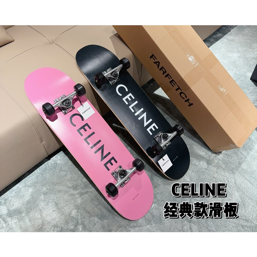 CELINE Classic Logo Print Wooden Skateboard - Comprehensive