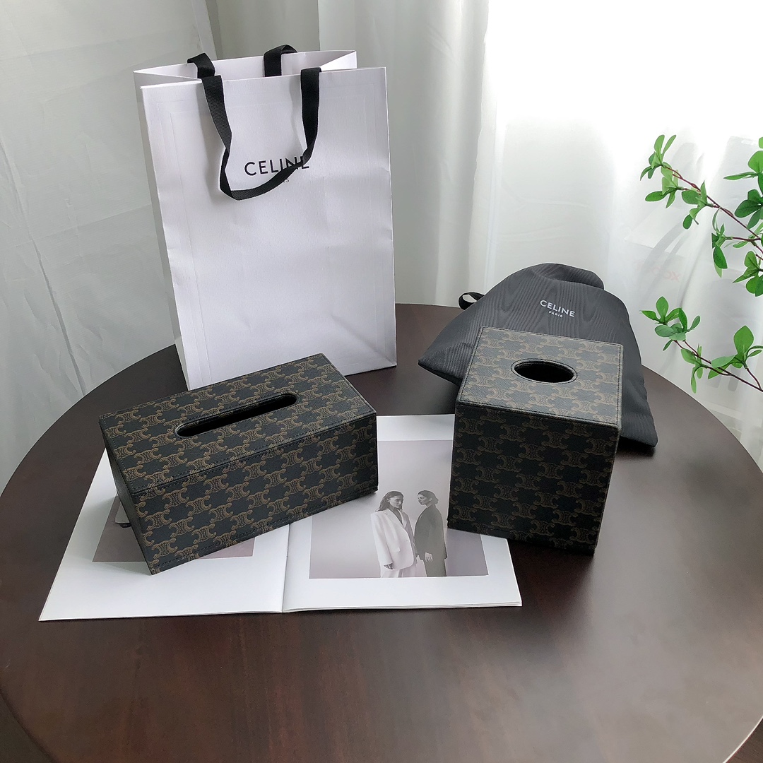 Céline Triomphe Monogram Leather Tissue Box - Comprehensive