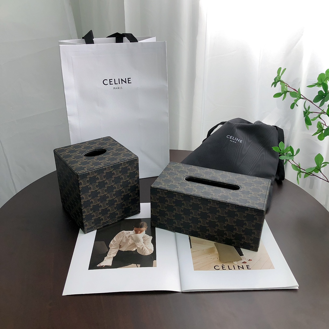 Céline Triomphe Monogram Leather Tissue Box - Comprehensive 4