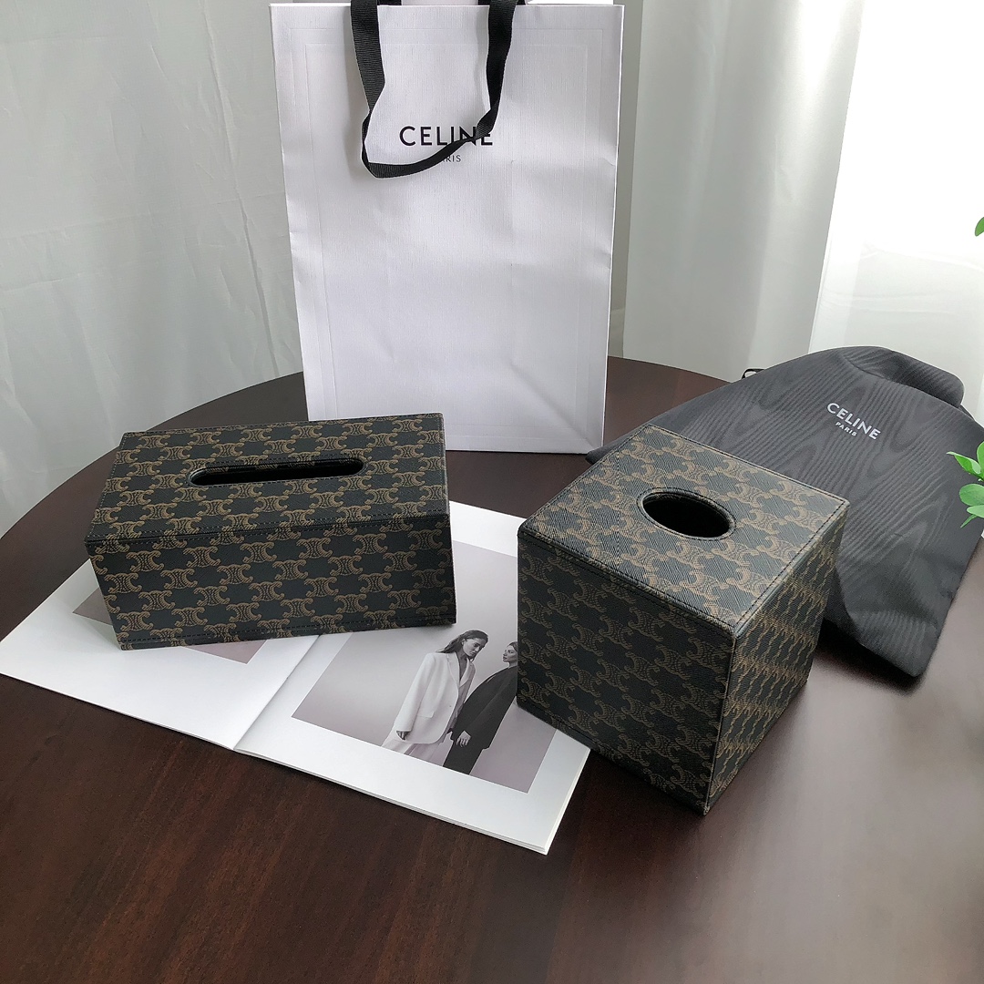 Céline Triomphe Monogram Leather Tissue Box - Comprehensive 2