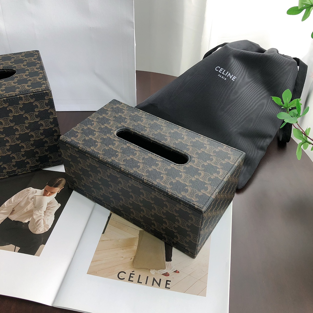 Céline Triomphe Monogram Leather Tissue Box - Comprehensive 6