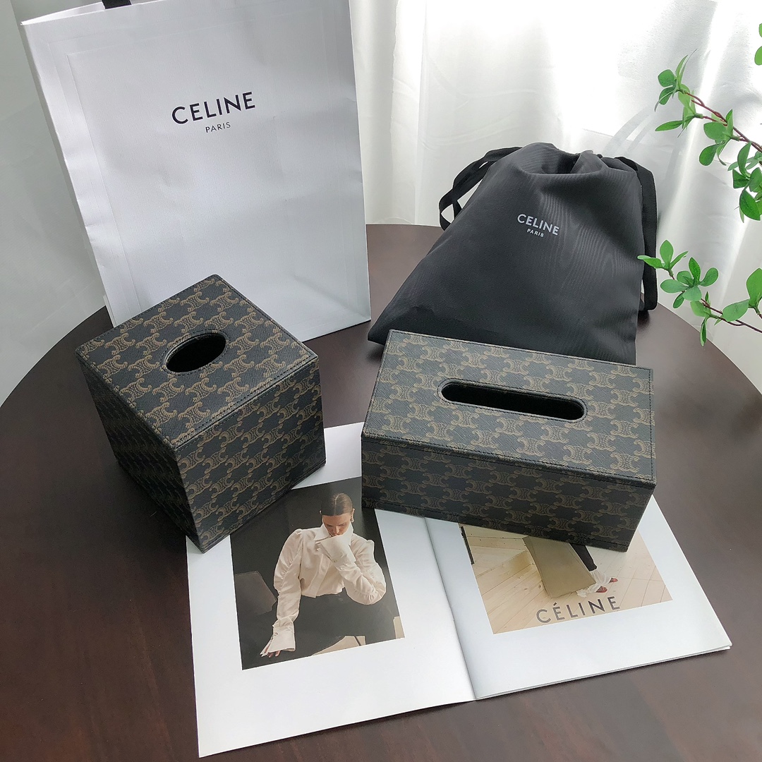 Céline Triomphe Monogram Leather Tissue Box - Comprehensive 5