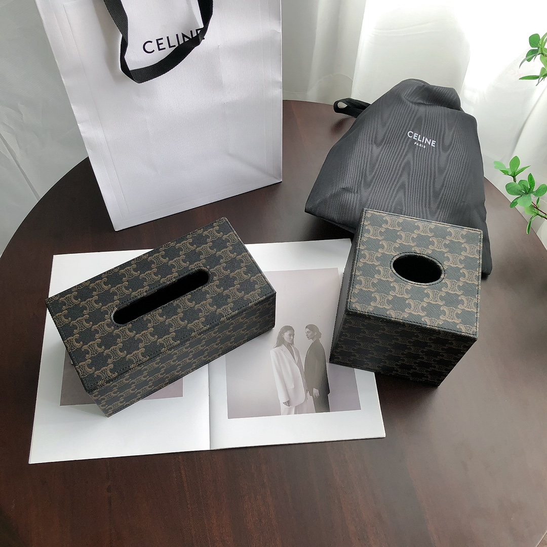 Céline Triomphe Monogram Leather Tissue Box - Comprehensive 3