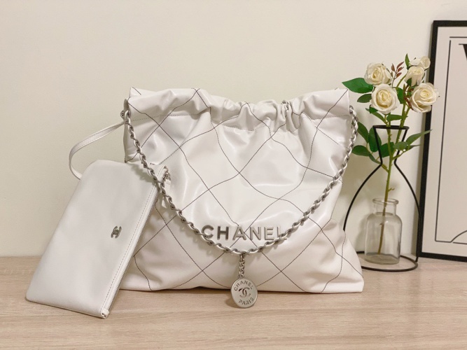 Chanel 22 Mini Handbag, White Leather, Silver-Tone Metal & Chain 1 Chanel 22 Mini Handbag, White Leather, Silver-Tone Metal & Chain