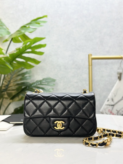 Chanel Classic Mini Flap Bag Black Leather with Gold Hardware, 12*20*6cm 1 Chanel Classic Mini Flap Bag Black Leather with Gold Hardware, 12*20*6cm