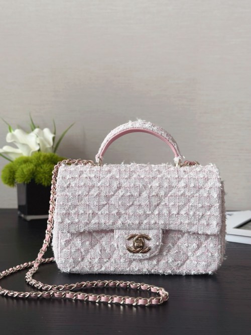 Chanel Tweed Top Handle Flap Bag, 20 cm, Pink—Timeless Elegance 1 Chanel Tweed Top Handle Flap Bag, 20 cm, Pink—Timeless Elegance
