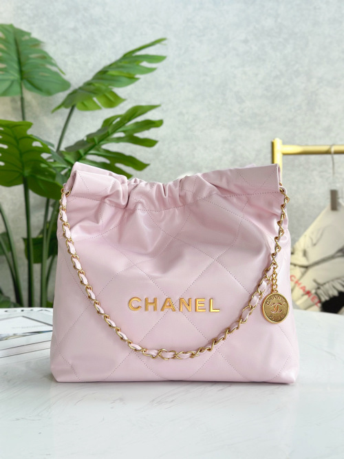 Chanel Quilted Leather Bucket Bag with Chain Detail - Pink, 39x42x8cm 1 Chanel Quilted Leather Bucket Bag with Chain Detail - Pink, 39x42x8cm