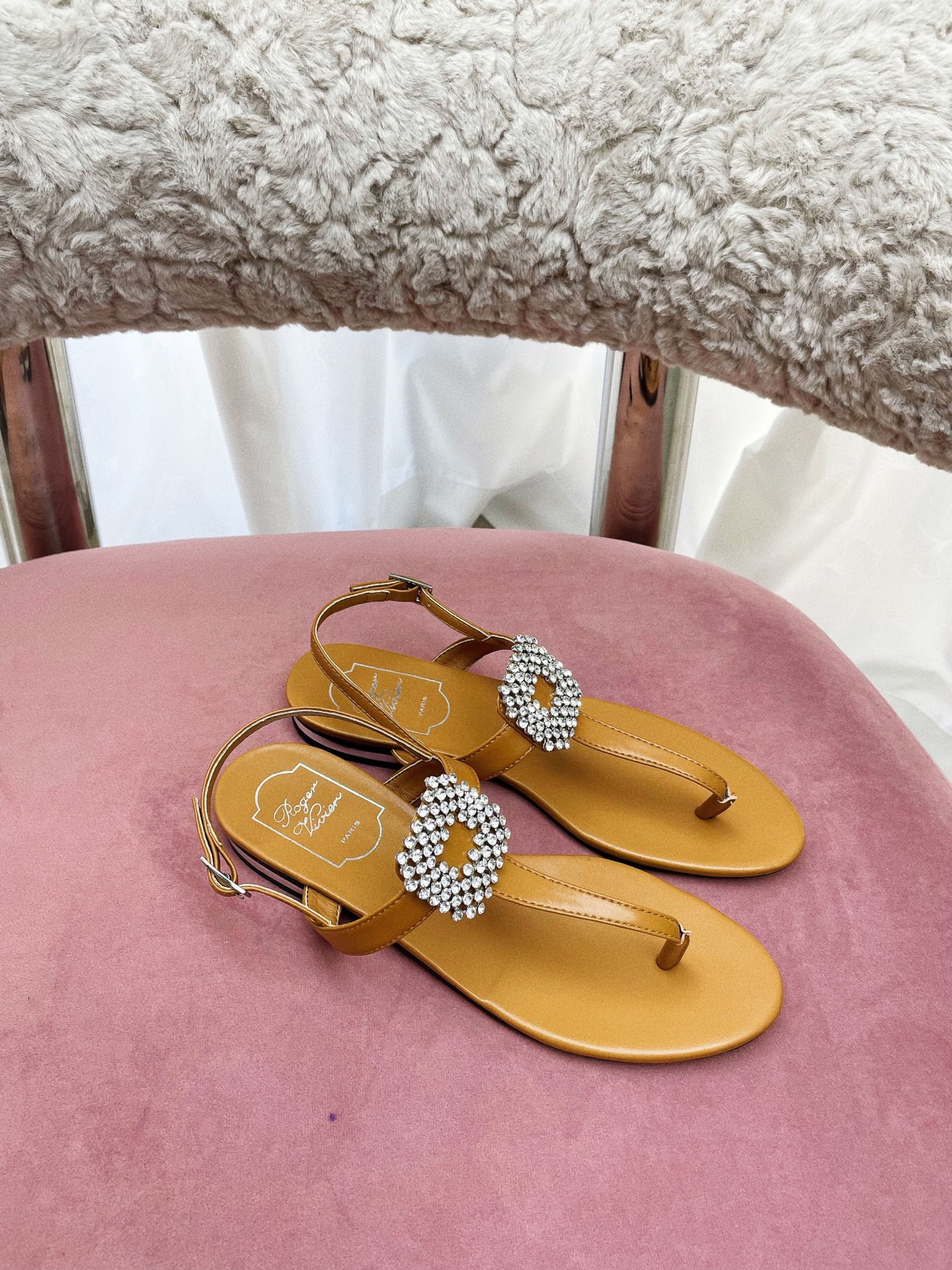 “European Style Parisian Sandals with Square Diamond Detail – Vintage Comfort and Elegance, Custom Italian Leather” - 图片 8