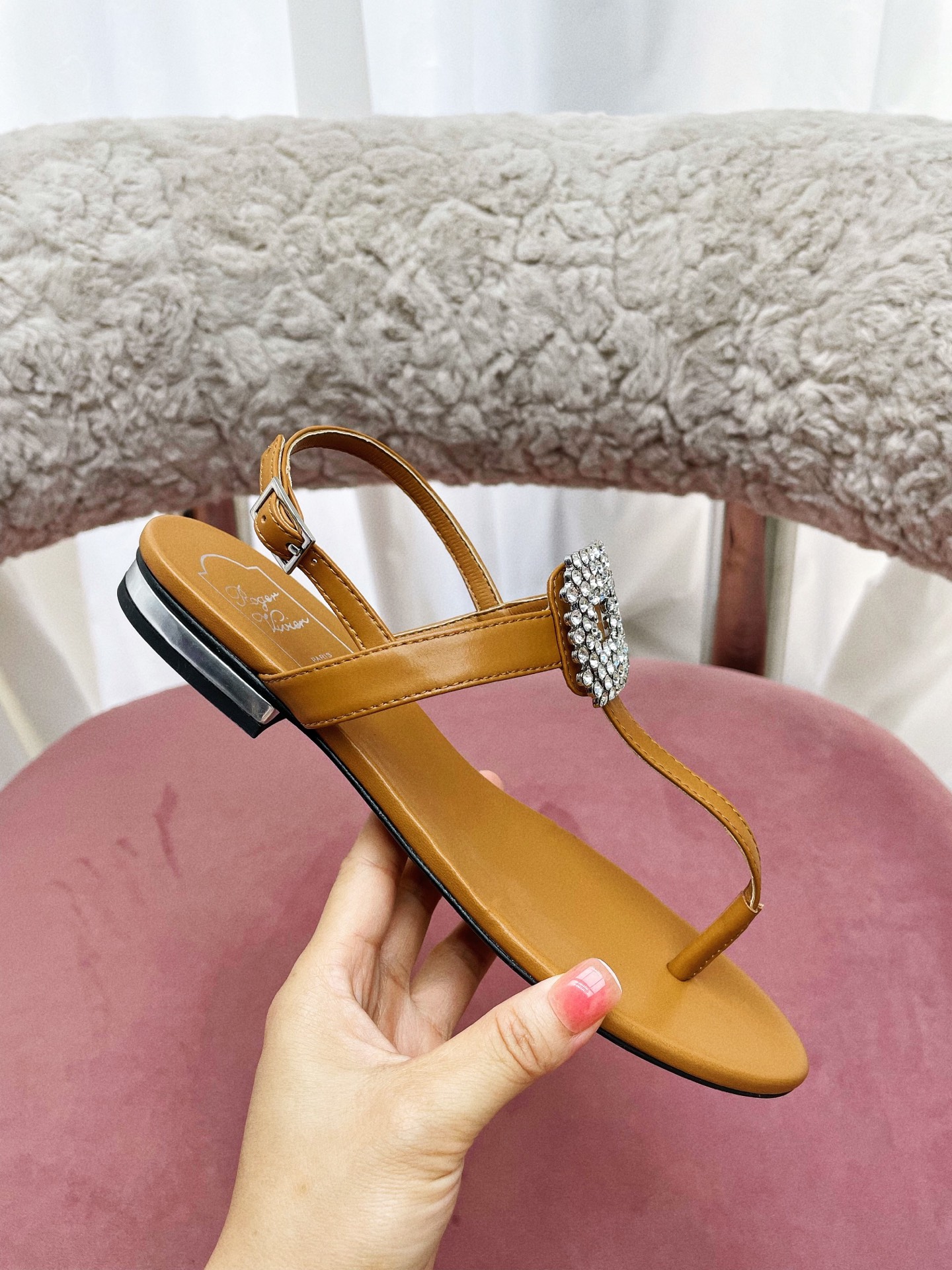 “European Style Parisian Sandals with Square Diamond Detail – Vintage Comfort and Elegance, Custom Italian Leather” - 图片 2