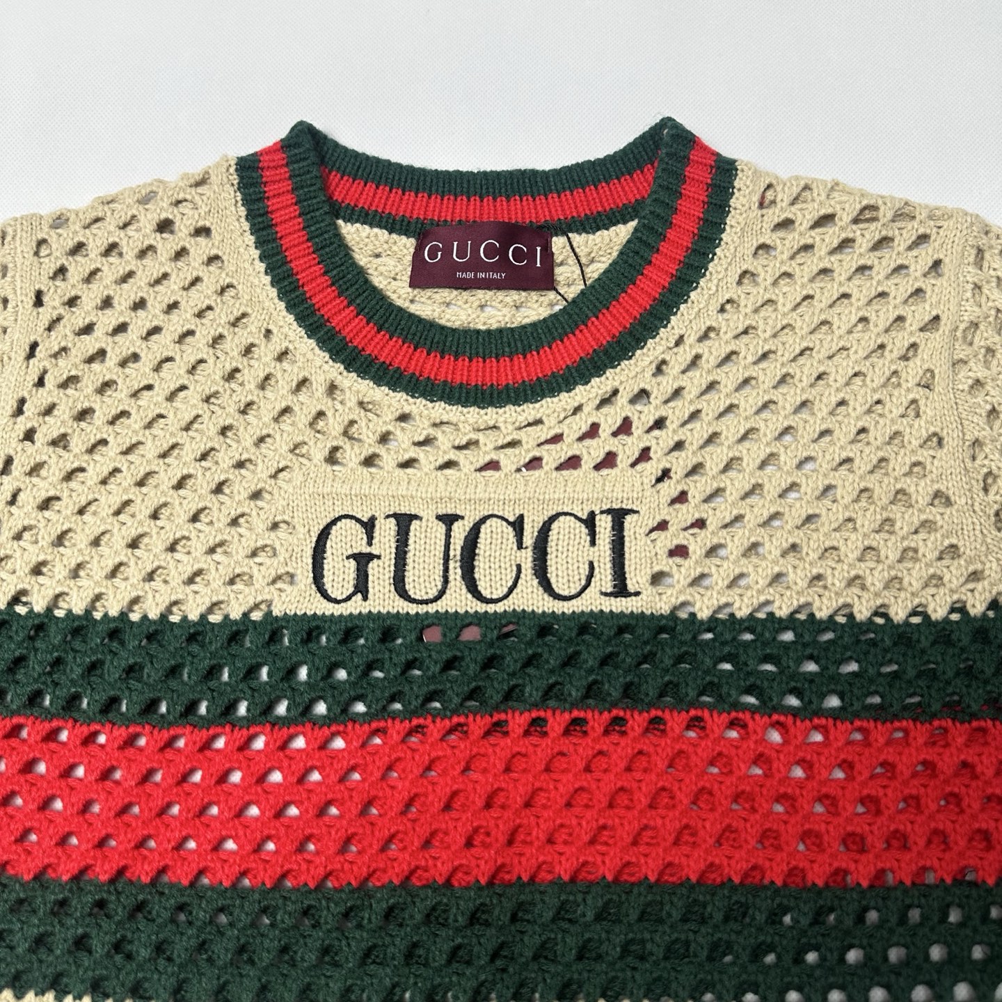 GUCCI/古驰 26SS复古镂空短袖针织衫 米黄红-Chinese UA Cheap High Quatity Brand Clothes Bags handbags Sneakers wholesale wholesaler seller from China Factory suppliers Fashion Clothing Shoes best Quality Beautiful Price GUCCI/古驰 26SS复古镂空短袖针织衫 米黄红