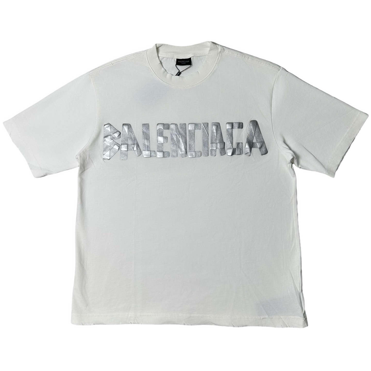 BALENCIAGA/巴黎世家 2026新版立体凹凸银色胶带短袖T恤 黑色 白色 BALENCIAGA/巴黎世家 2026新版立体凹凸银色胶带短袖T恤 黑色 白色
