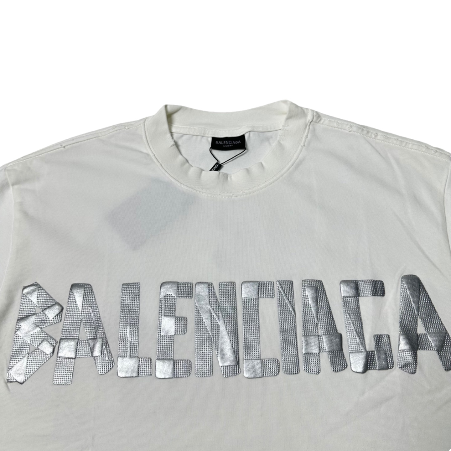 BALENCIAGA/巴黎世家 2026新版立体凹凸银色胶带短袖T恤 黑色 白色 BALENCIAGA/巴黎世家 2026新版立体凹凸银色胶带短袖T恤 黑色 白色