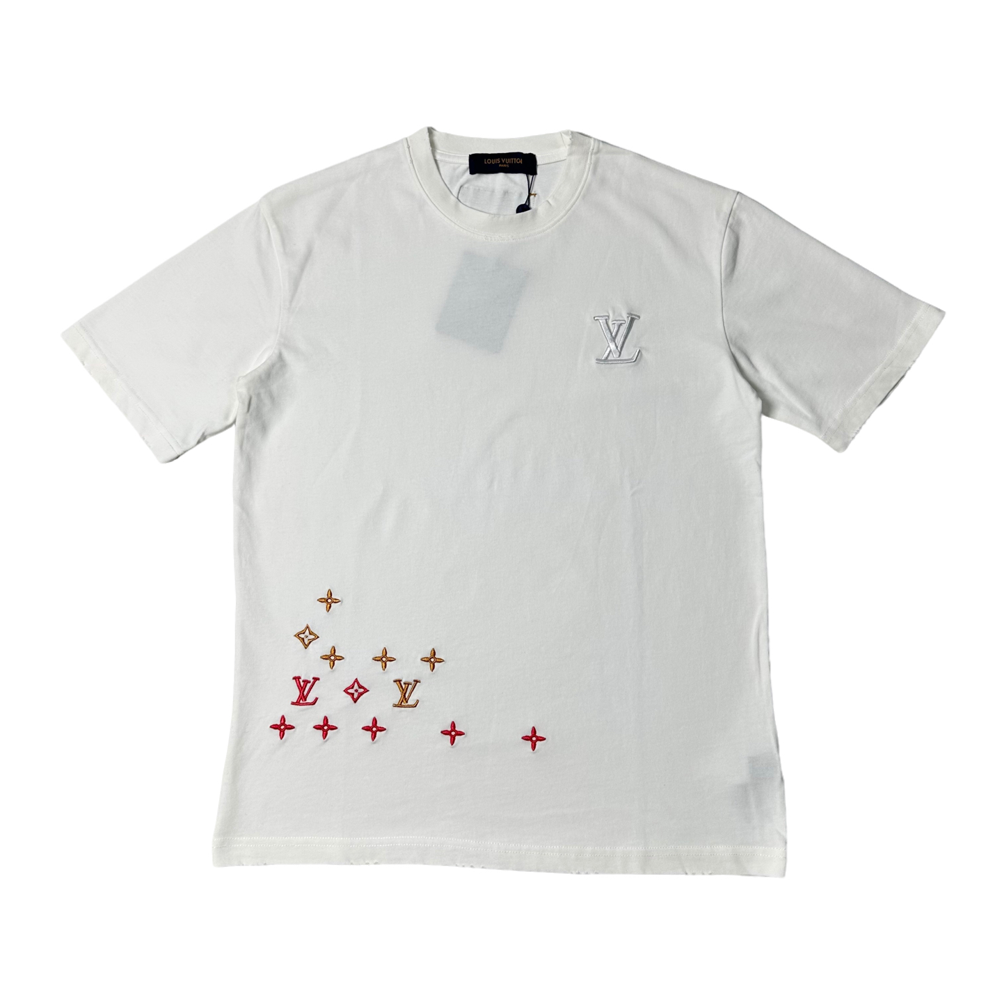 LOUIS VUITTON/路易威登 26SS下摆三花刺绣圆领短袖 黑色 白色 LOUIS VUITTON/路易威登 26SS下摆三花刺绣圆领短袖 黑色 白色