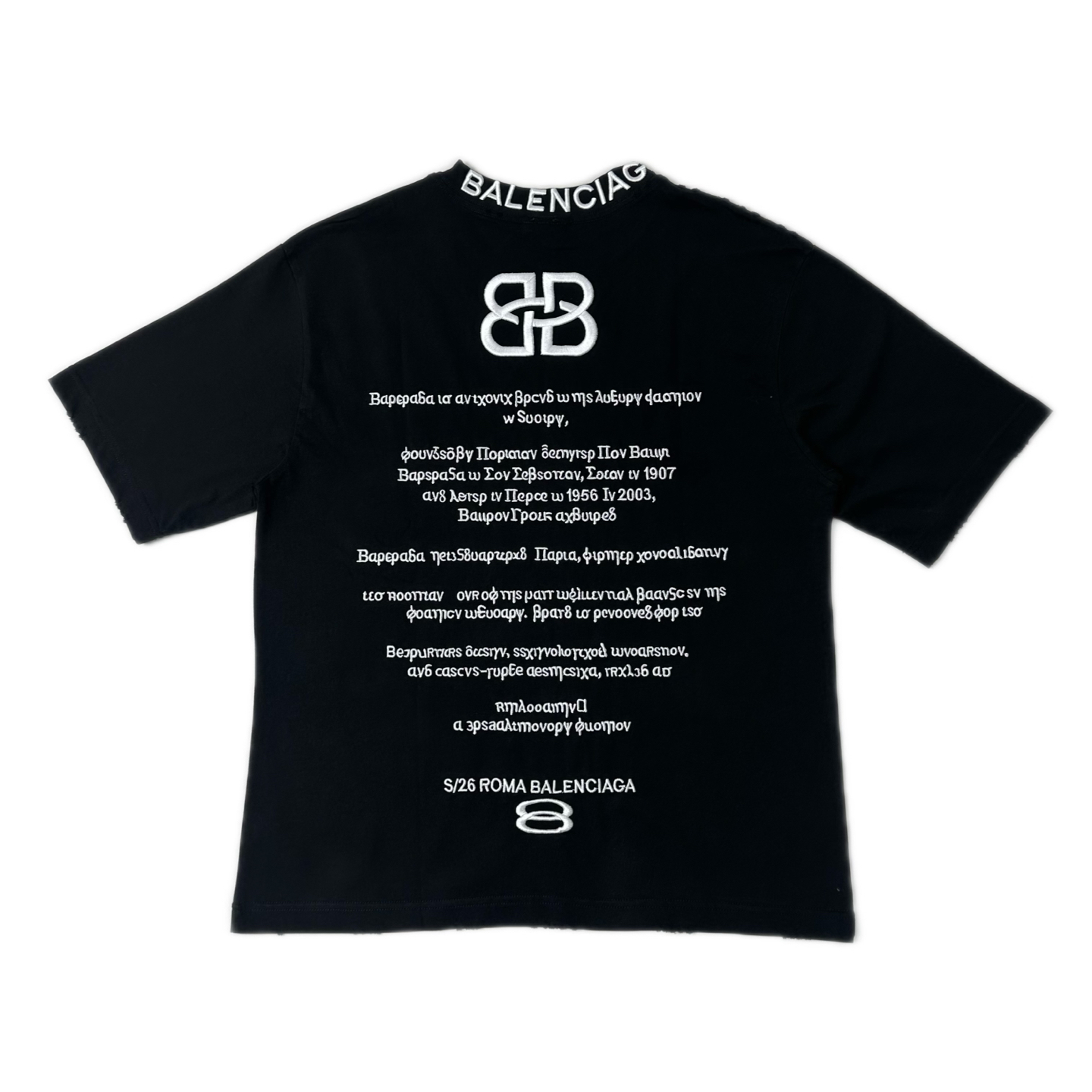 BALENCIAGA/巴黎世家 S26罗马系列刺绣重工磨破圆领短袖 黑色-莆田鞋,莆田鞋货源,高仿鞋,高仿鞋货源,安福档口,莆田高仿鞋,莆田鞋批发,高仿鞋批发,莆田高仿运动鞋,高仿运动鞋,莆田运动鞋 BALENCIAGA/巴黎世家 S26罗马系列刺绣重工磨破圆领短袖 黑色