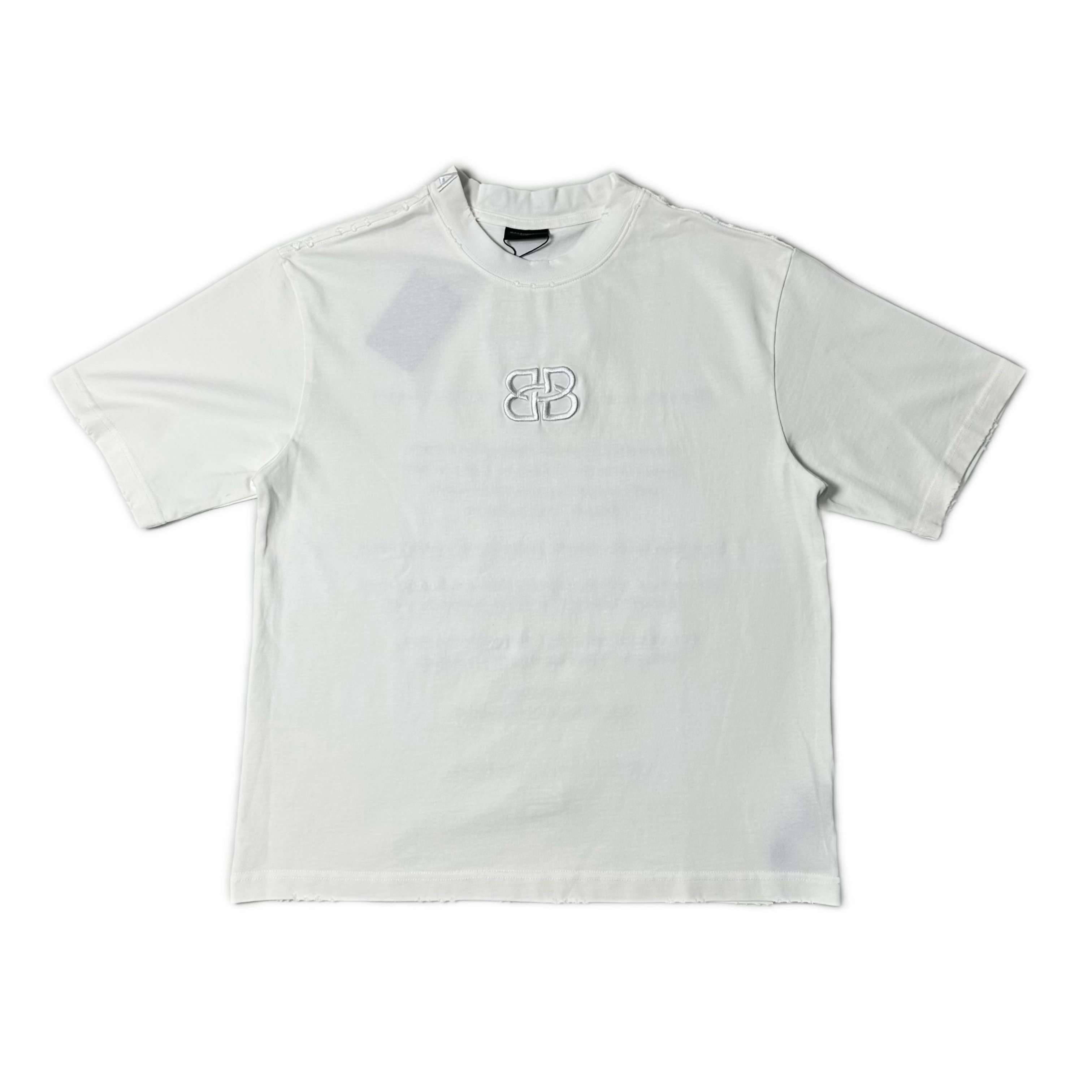 BALENCIAGA/巴黎世家 S26罗马系列刺绣重工磨破圆领短袖 黑色
