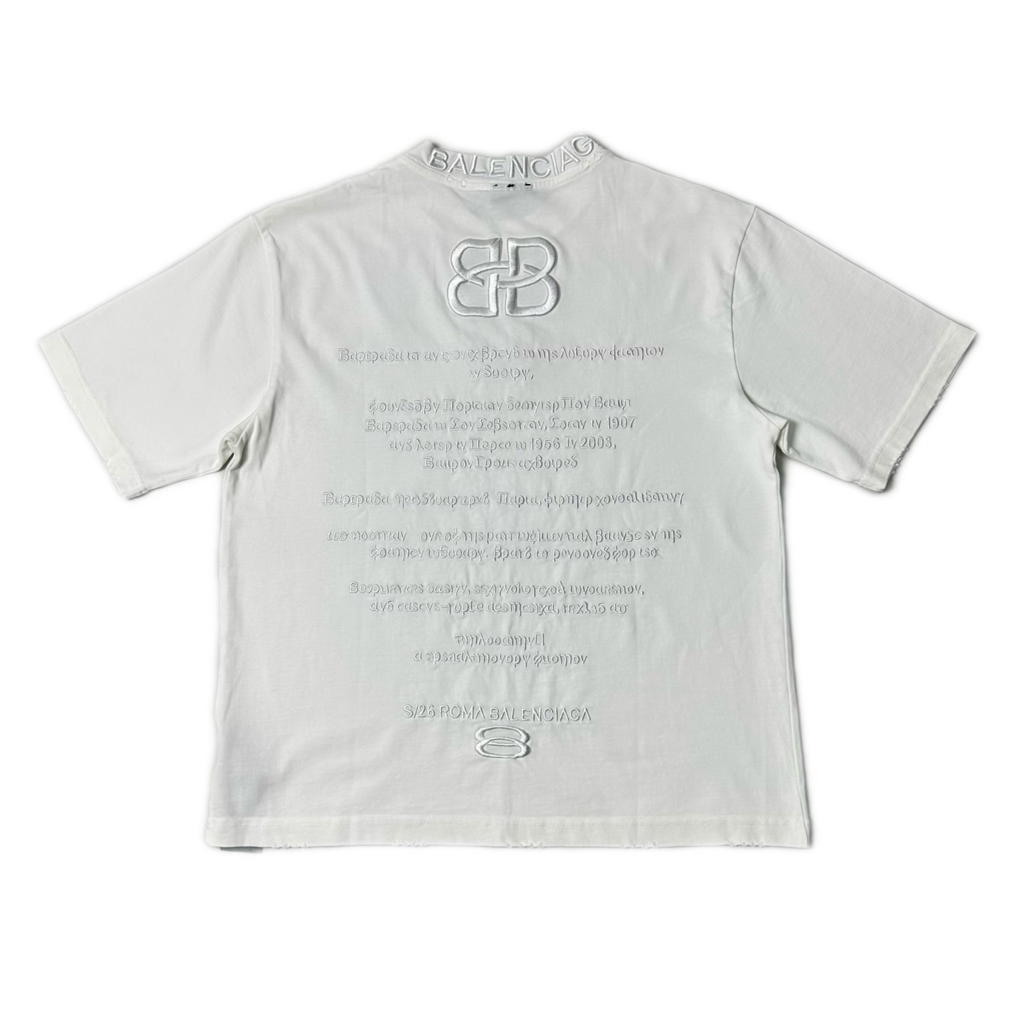 BALENCIAGA/巴黎世家 S26罗马系列刺绣重工磨破圆领短袖 黑色