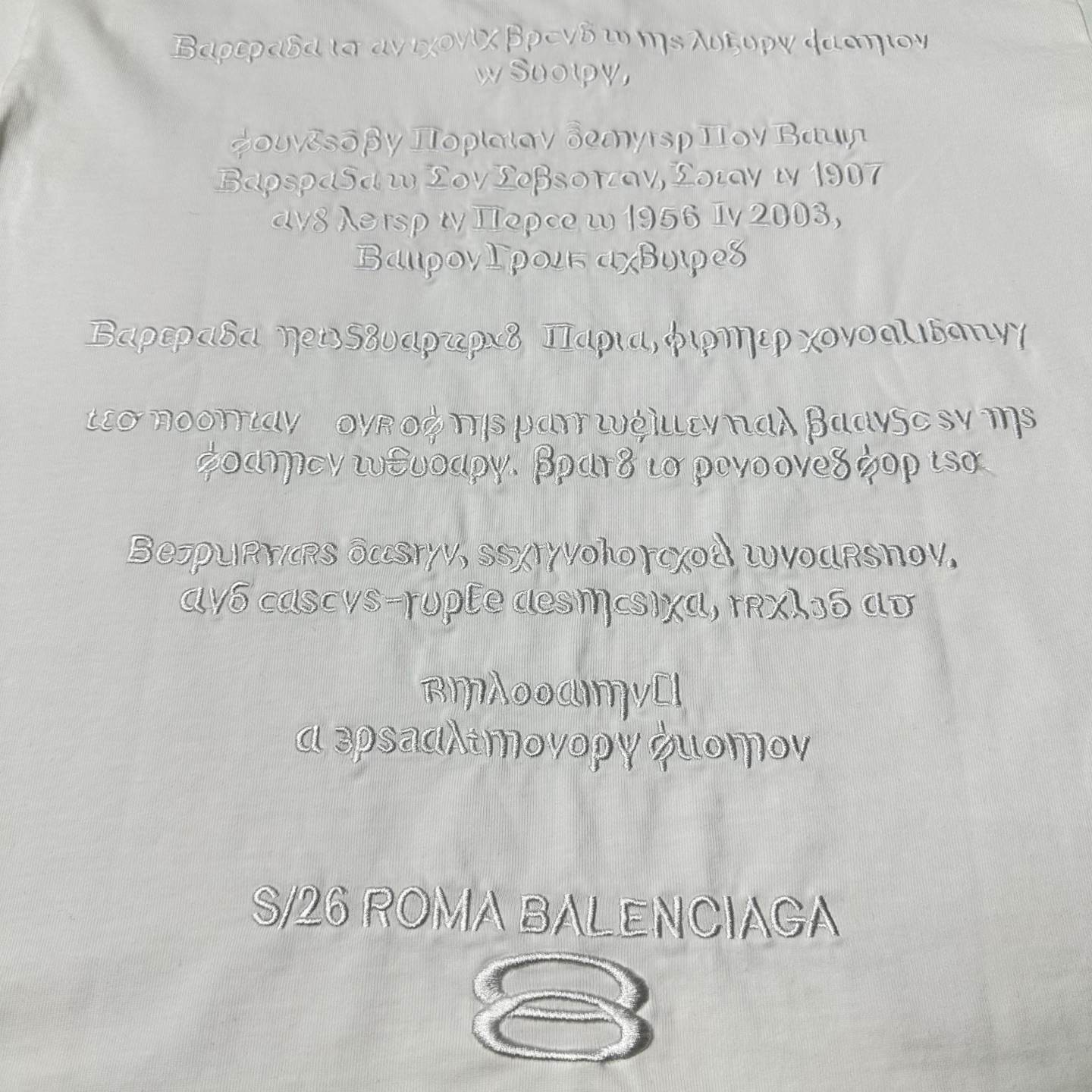 BALENCIAGA/巴黎世家 S26罗马系列刺绣重工磨破圆领短袖 黑色