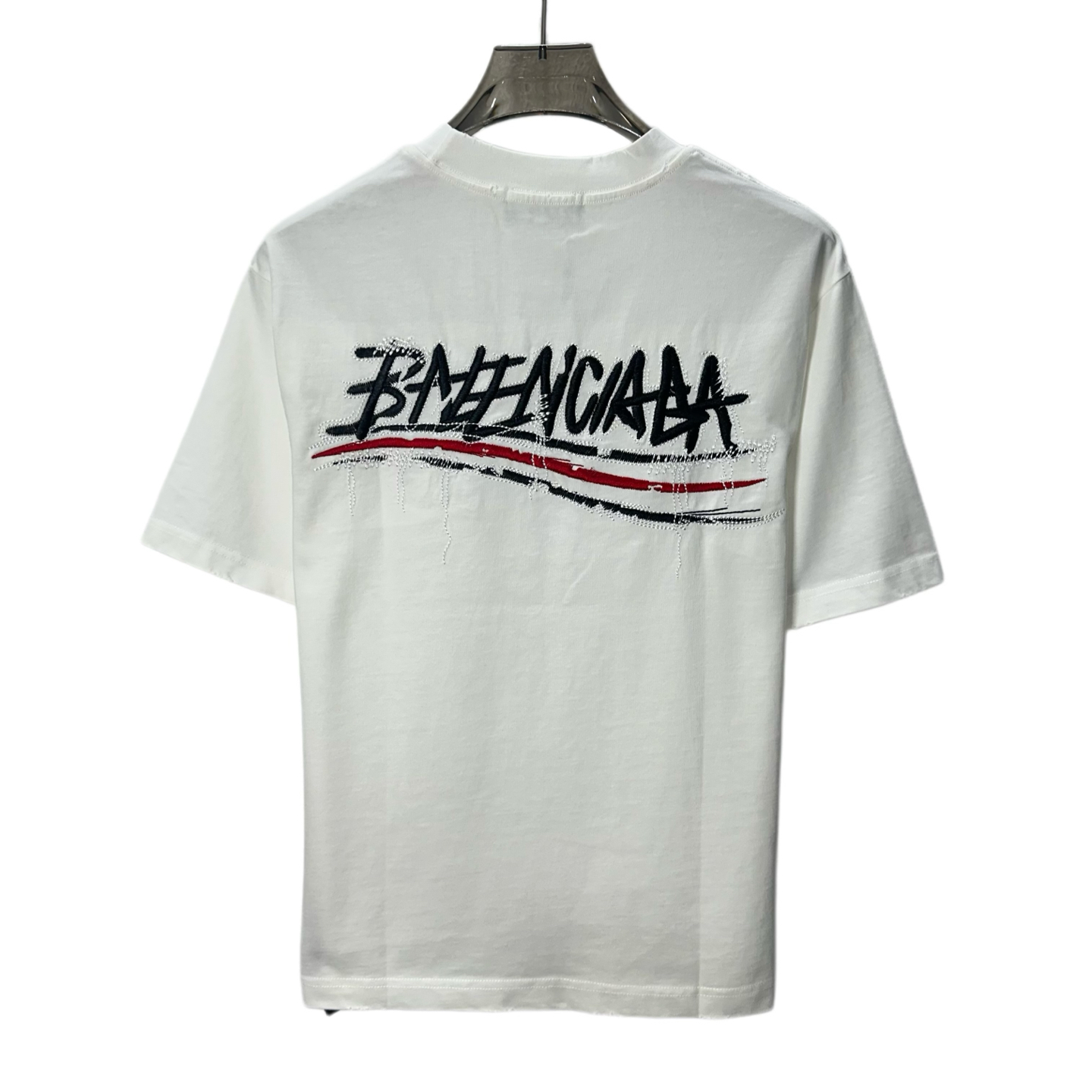 BALENCIAGA/巴黎世家 26SS新版流苏斑驳刺绣可乐圆领短袖 黑色 白色