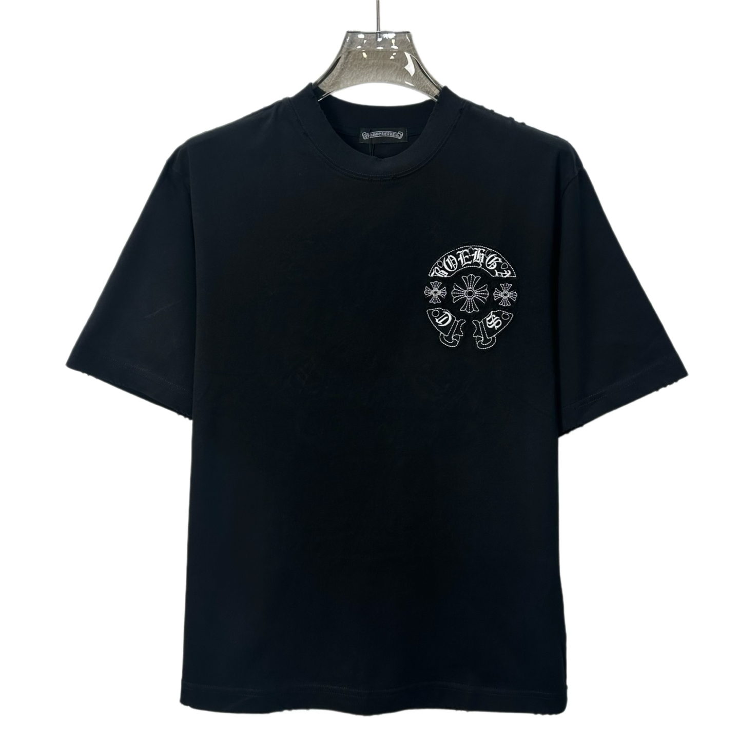CHROME HEARTS/克罗心 26SS重工马蹄贴布刺绣圆领短袖 原单美式酸洗做旧激光烧花贴布绣 黑色 白色