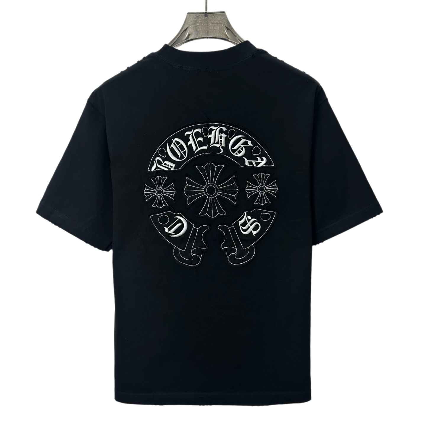 CHROME HEARTS/克罗心 26SS重工马蹄贴布刺绣圆领短袖 原单美式酸洗做旧激光烧花贴布绣 黑色 白色