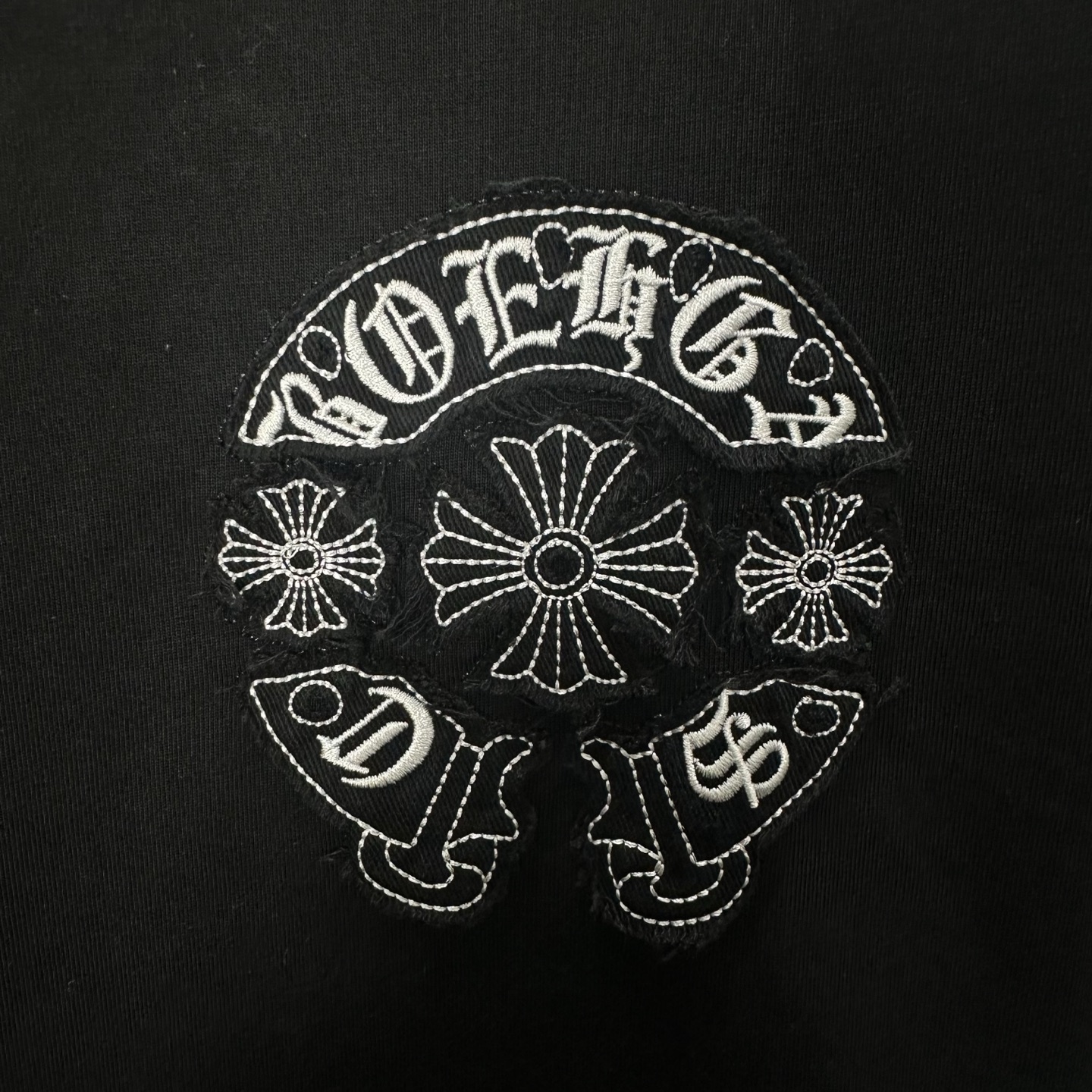 CHROME HEARTS/克罗心 26SS重工马蹄贴布刺绣圆领短袖 原单美式酸洗做旧激光烧花贴布绣 黑色 白色
