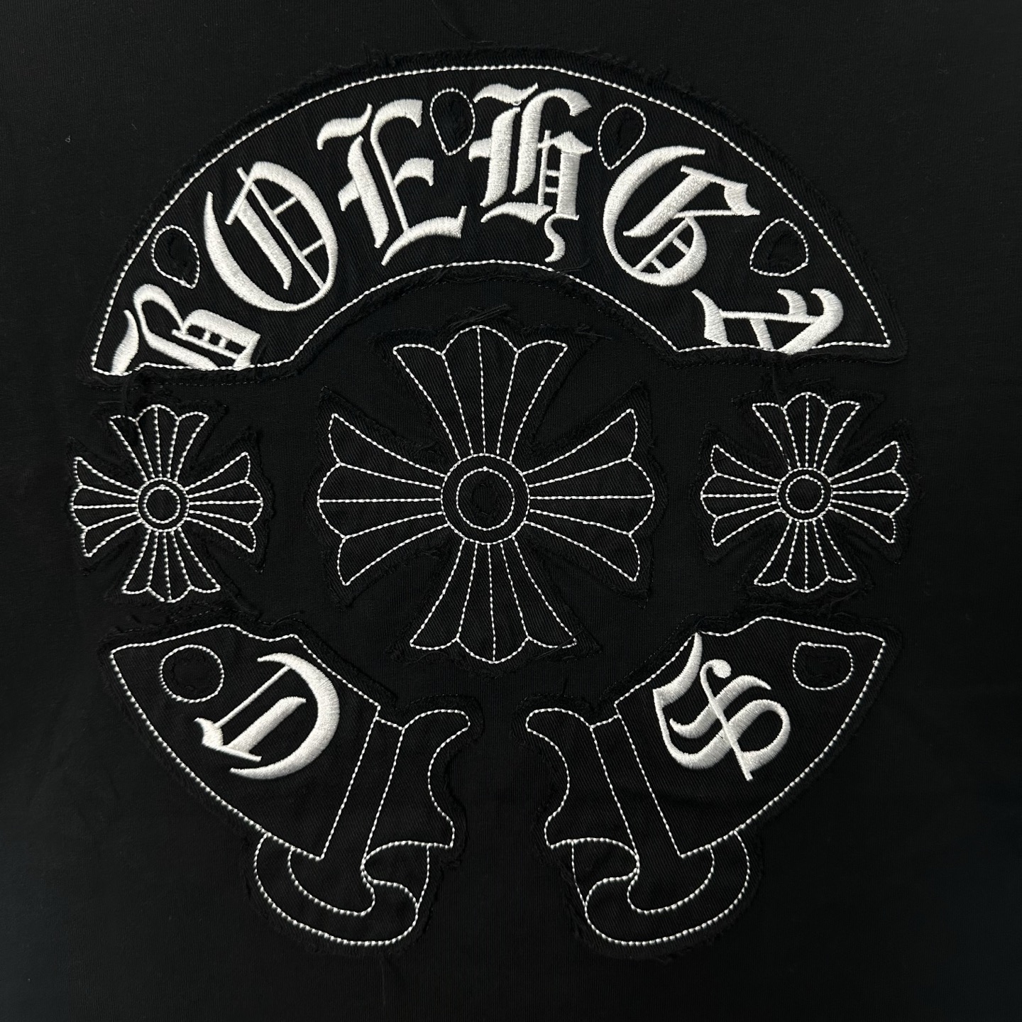 CHROME HEARTS/克罗心 26SS重工马蹄贴布刺绣圆领短袖 原单美式酸洗做旧激光烧花贴布绣 黑色 白色