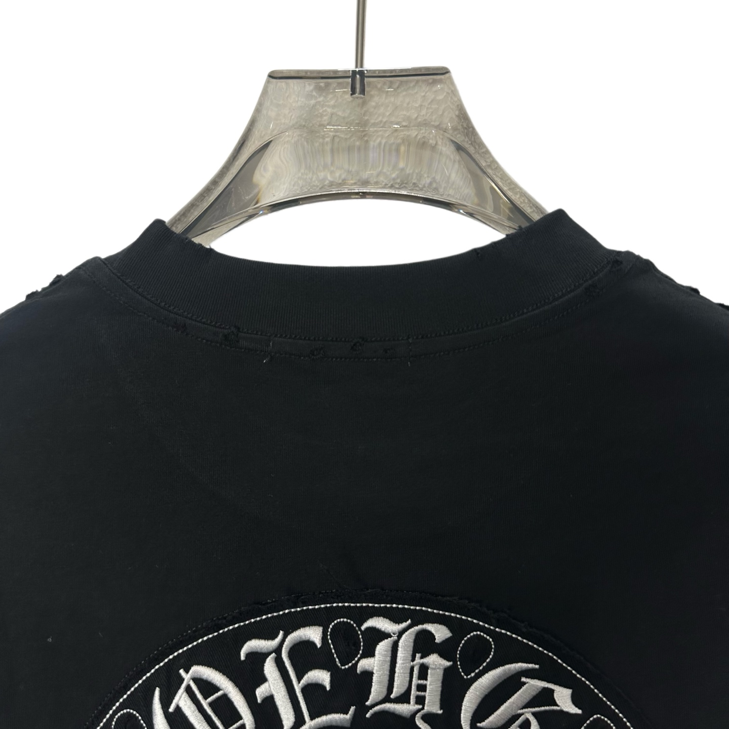 CHROME HEARTS/克罗心 26SS重工马蹄贴布刺绣圆领短袖 原单美式酸洗做旧激光烧花贴布绣 黑色 白色
