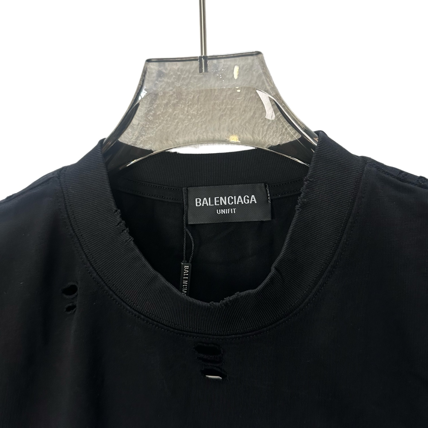 BALENCIAGA/巴黎世家 水洗巴黎铁塔印花破坏圆领短袖 水洗黑