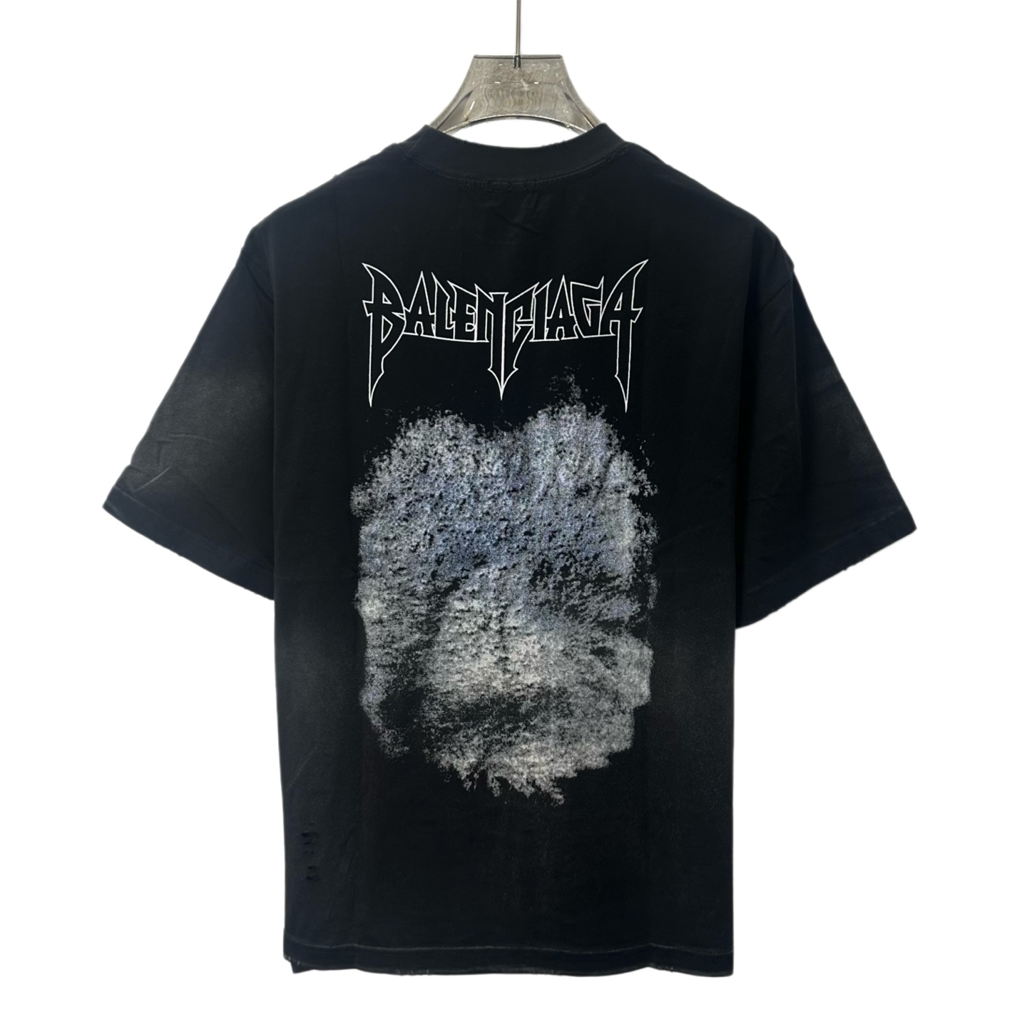 BALENCIAGA/巴黎世家 水洗巴黎铁塔印花破坏圆领短袖 水洗黑