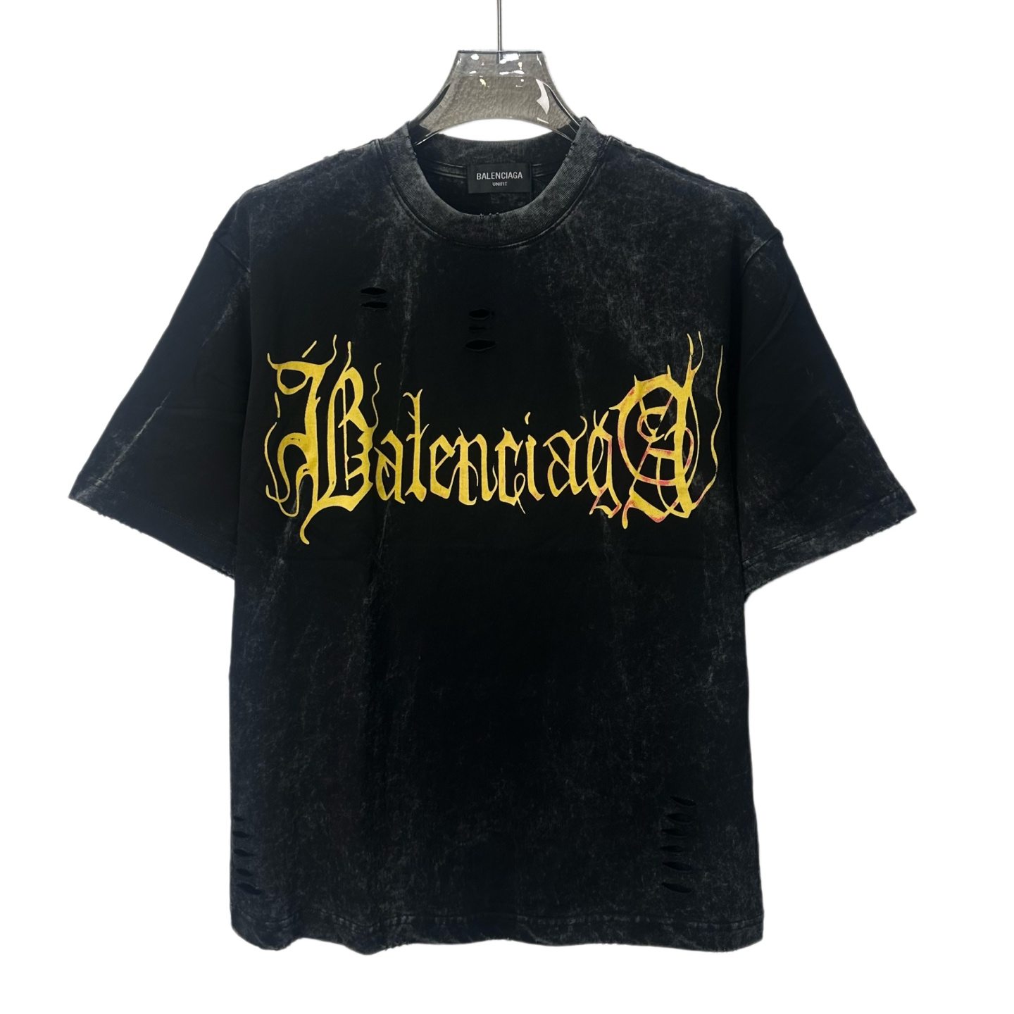 BALENCIAGA/巴黎世家 水洗梵文字母印花破坏圆领短袖 水洗黑 BALENCIAGA/巴黎世家 水洗梵文字母印花破坏圆领短袖 水洗黑