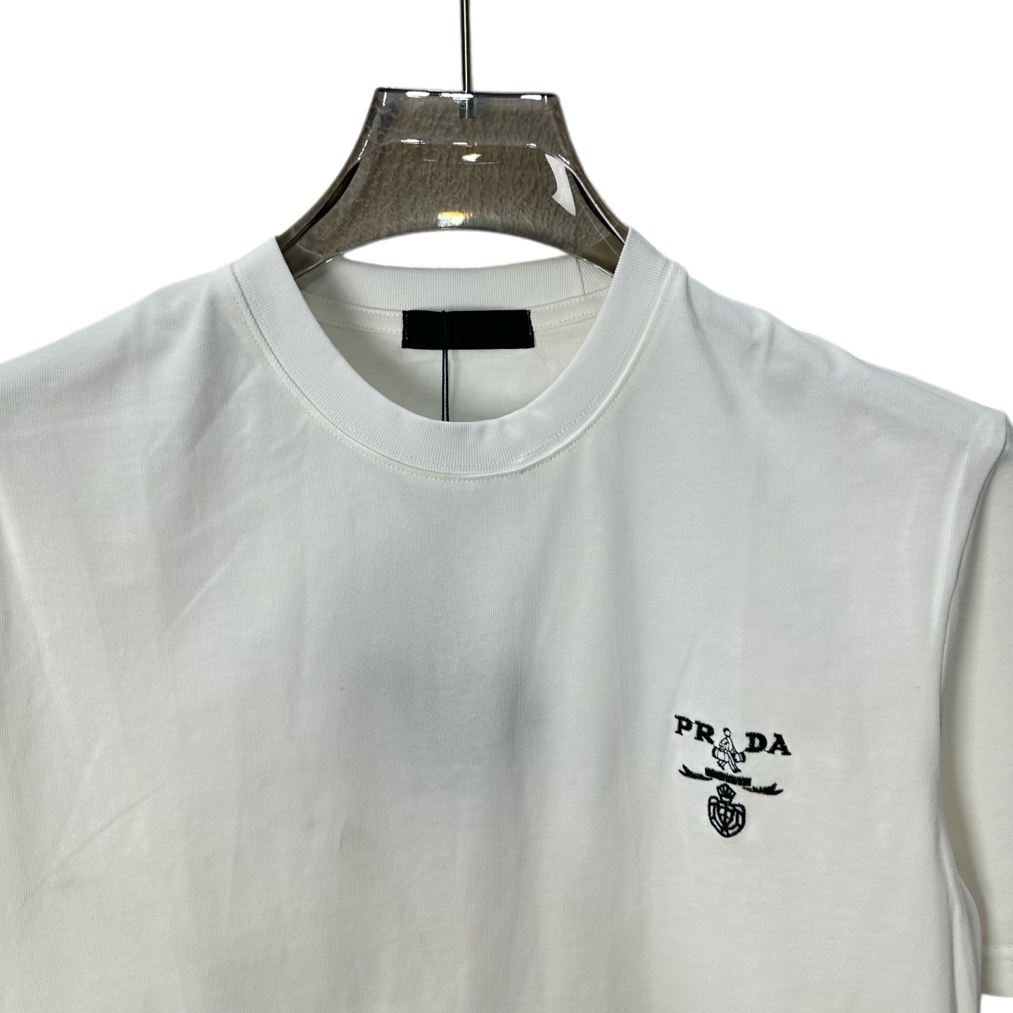 PRADA/普拉达 拎包人物logo刺绣圆领短袖 黑色 白色