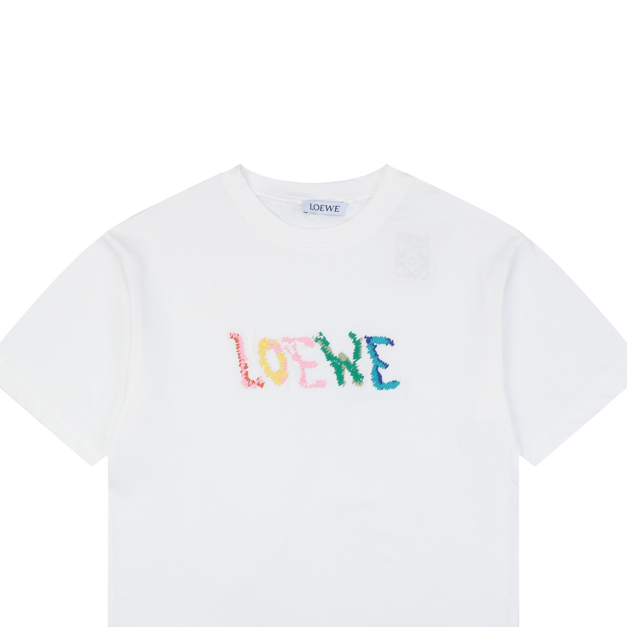 LOEWE/罗意威 26SS彩色毛线刺绣圆领短袖T恤 黑色 白色-Chinese UA Cheap High Quatity Brand Clothes Bags handbags Sneakers wholesale wholesaler seller from China Factory suppliers Fashion Clothing Shoes best Quality Beautiful Price LOEWE/罗意威 26SS彩色毛线刺绣圆领短袖T恤 黑色 白色