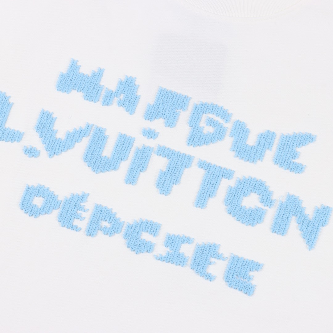 LOUIS VUITTON/路易威登 26SS蓝色字母编织刺绣短袖T恤 黑色 白色