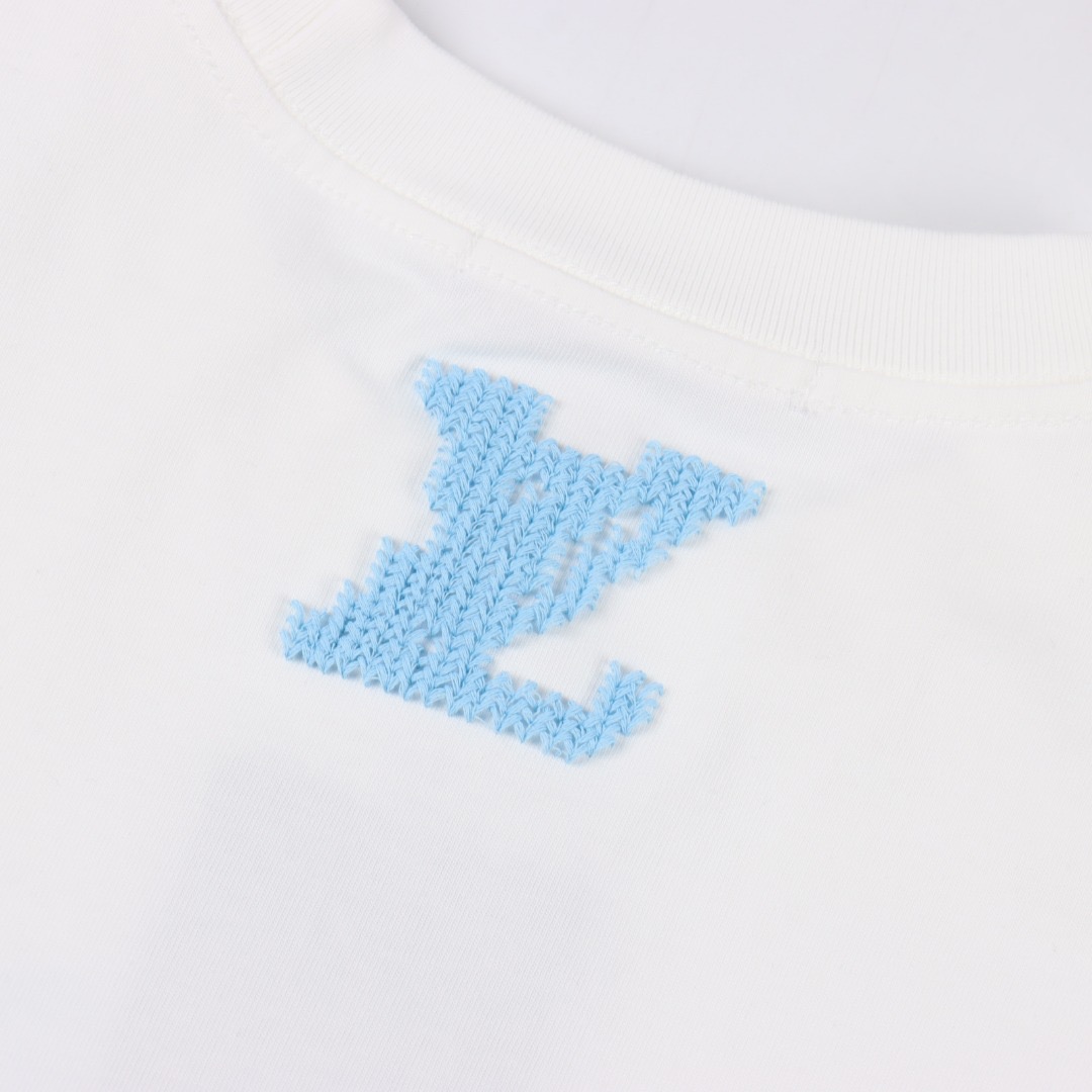 LOUIS VUITTON/路易威登 26SS蓝色字母编织刺绣短袖T恤 黑色 白色