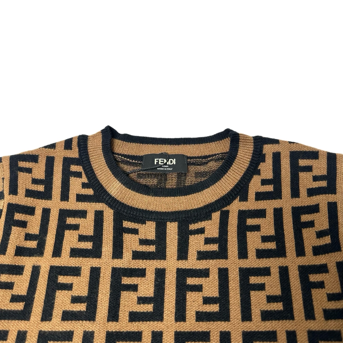 FENDI/芬迪 经典双F满印提花短袖针织衫 标志性FF老花满印设计辨识度拉满