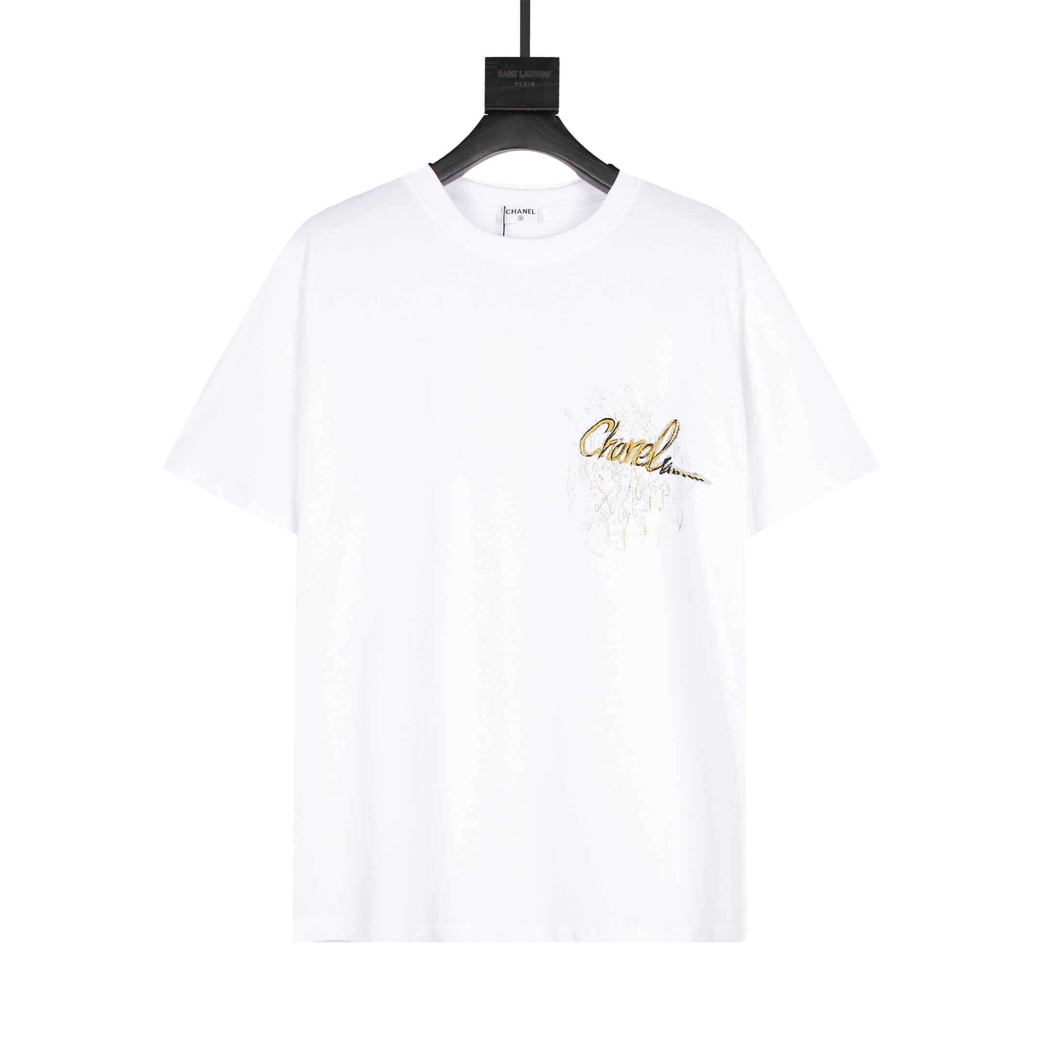 Chanel personalizado 32 hilos 250 gramos tela de algodón puro mismo oficial camiseta de manga corta moderna y única súp…