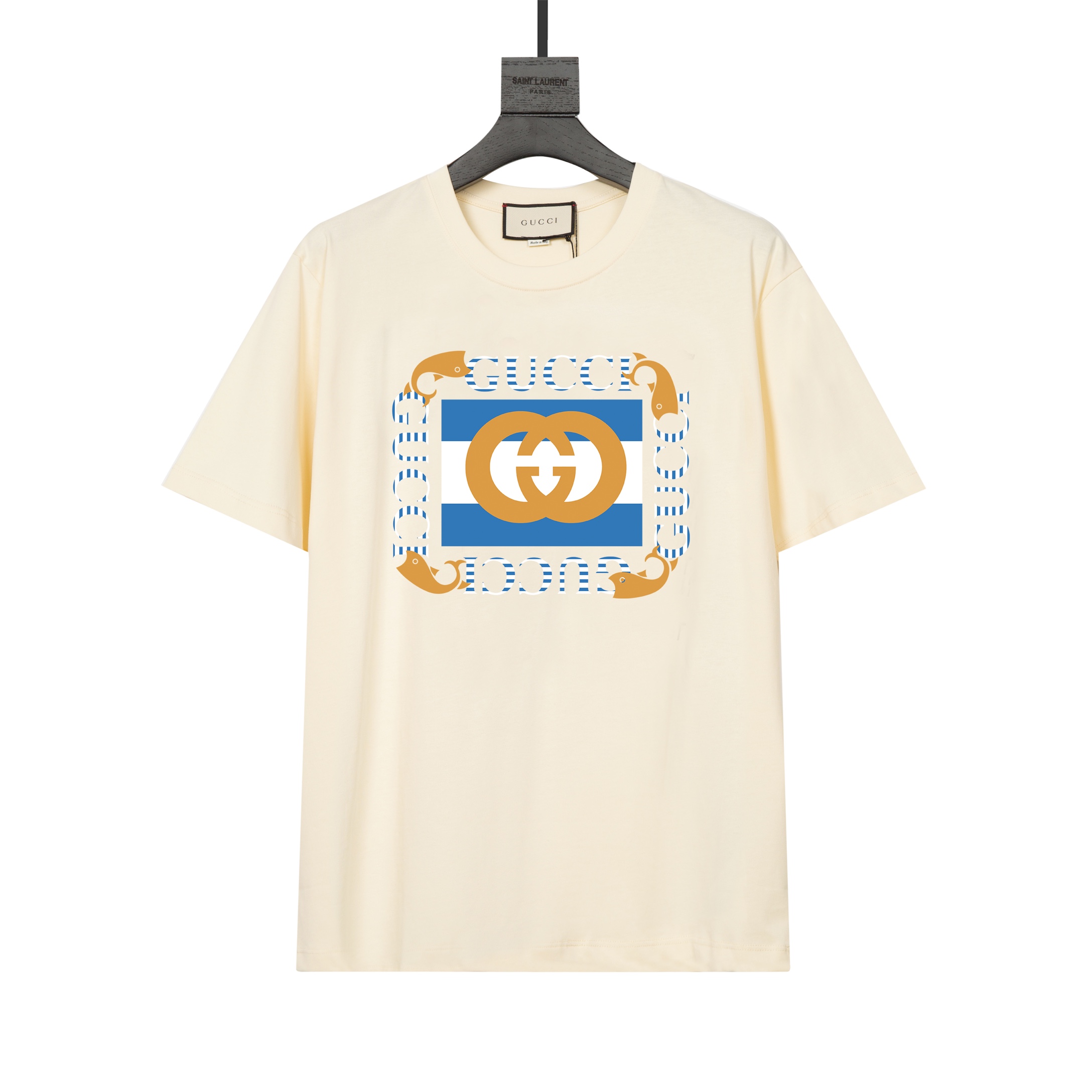 Camiseta de manga corta de algodón 100% de 250 gramos con 32 cabos personalizada de GUCCI, mismo estilo oficial, modern…