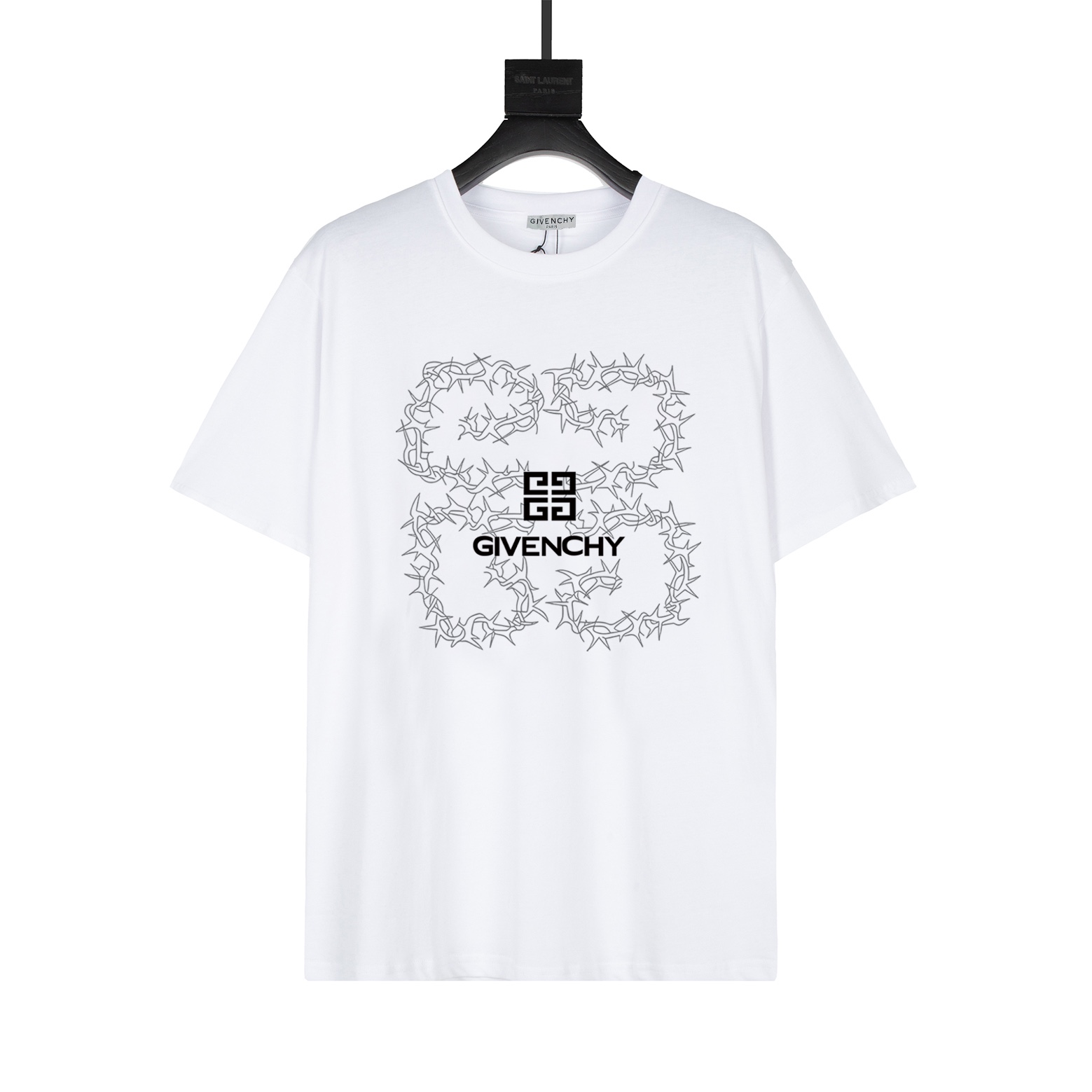 Hilado de 32 hilos personalizado de Givenchy, tejido de algodón de 260 g, etiqueta de cuero personalizada en la parte p…