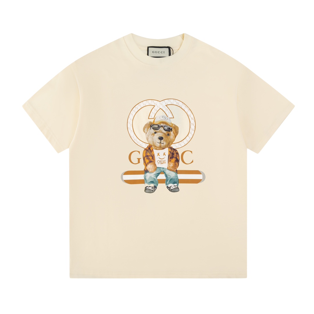 Gucci 2024 Logo Print Short Sleeve Crew Neck T-Shirt, Unisex, Beige