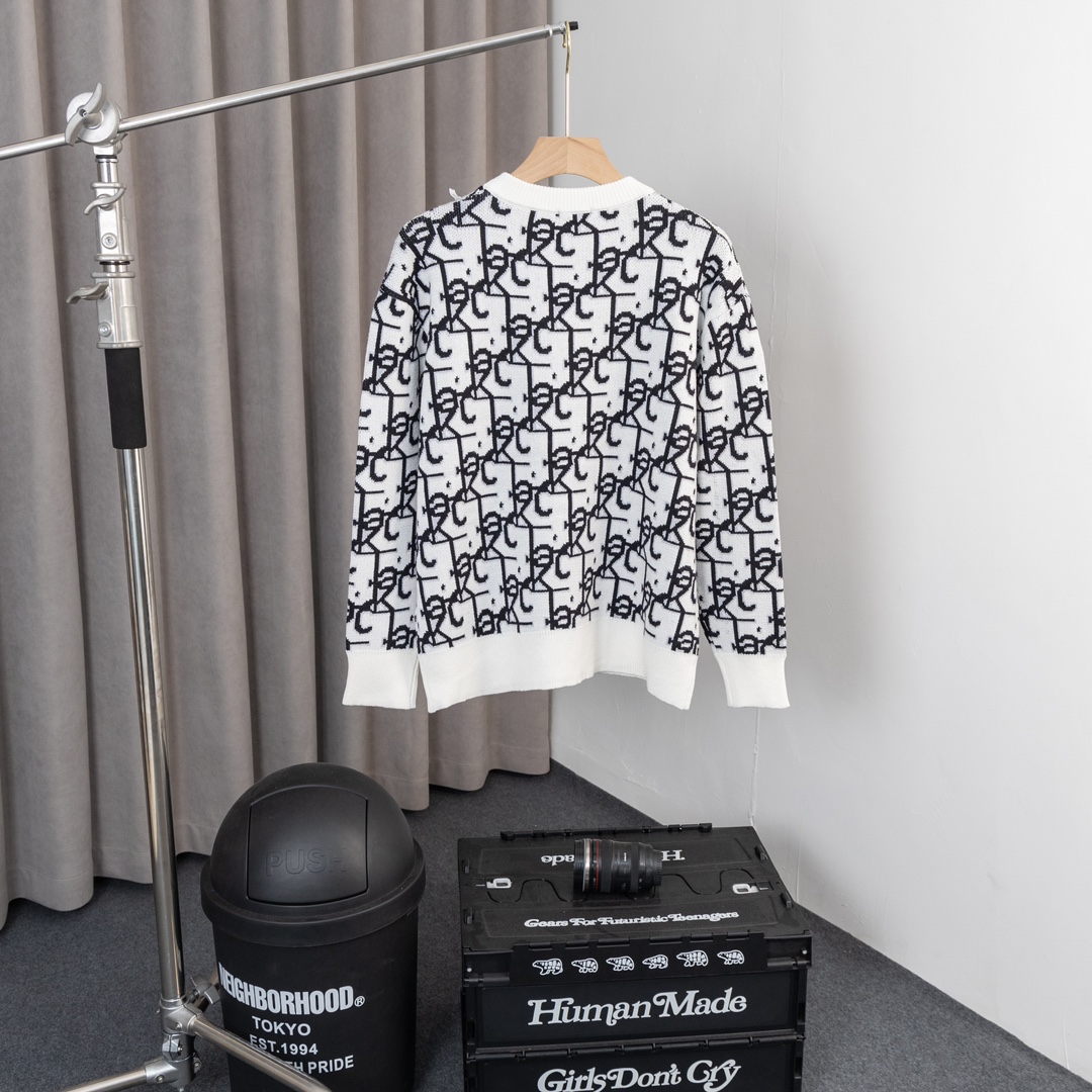 High-Tech Wool Sweater: Dior 23s, 500g, Imported Machinery, Black/White/Green, S-X - 图片 2