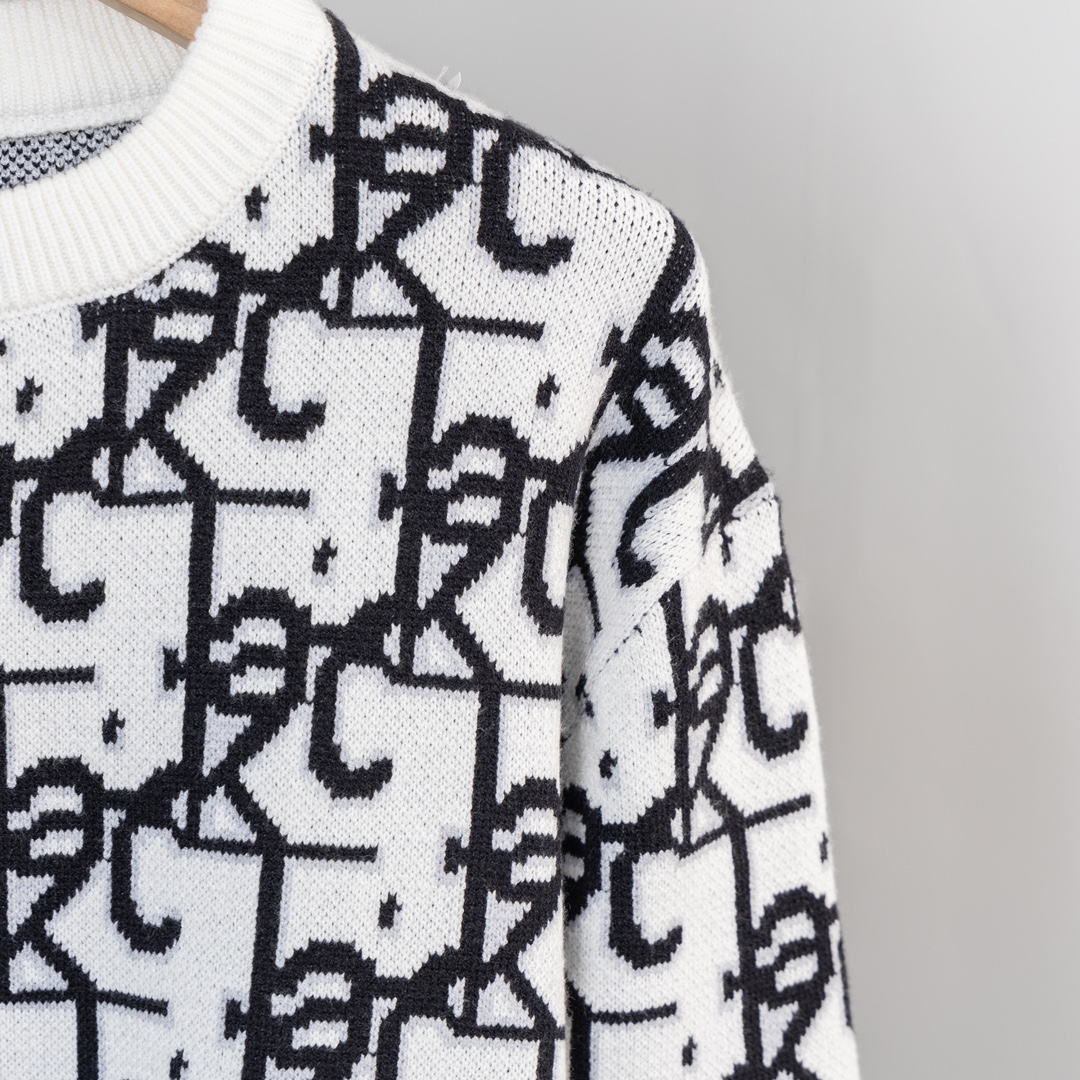 High-Tech Wool Sweater: Dior 23s, 500g, Imported Machinery, Black/White/Green, S-X - 图片 4