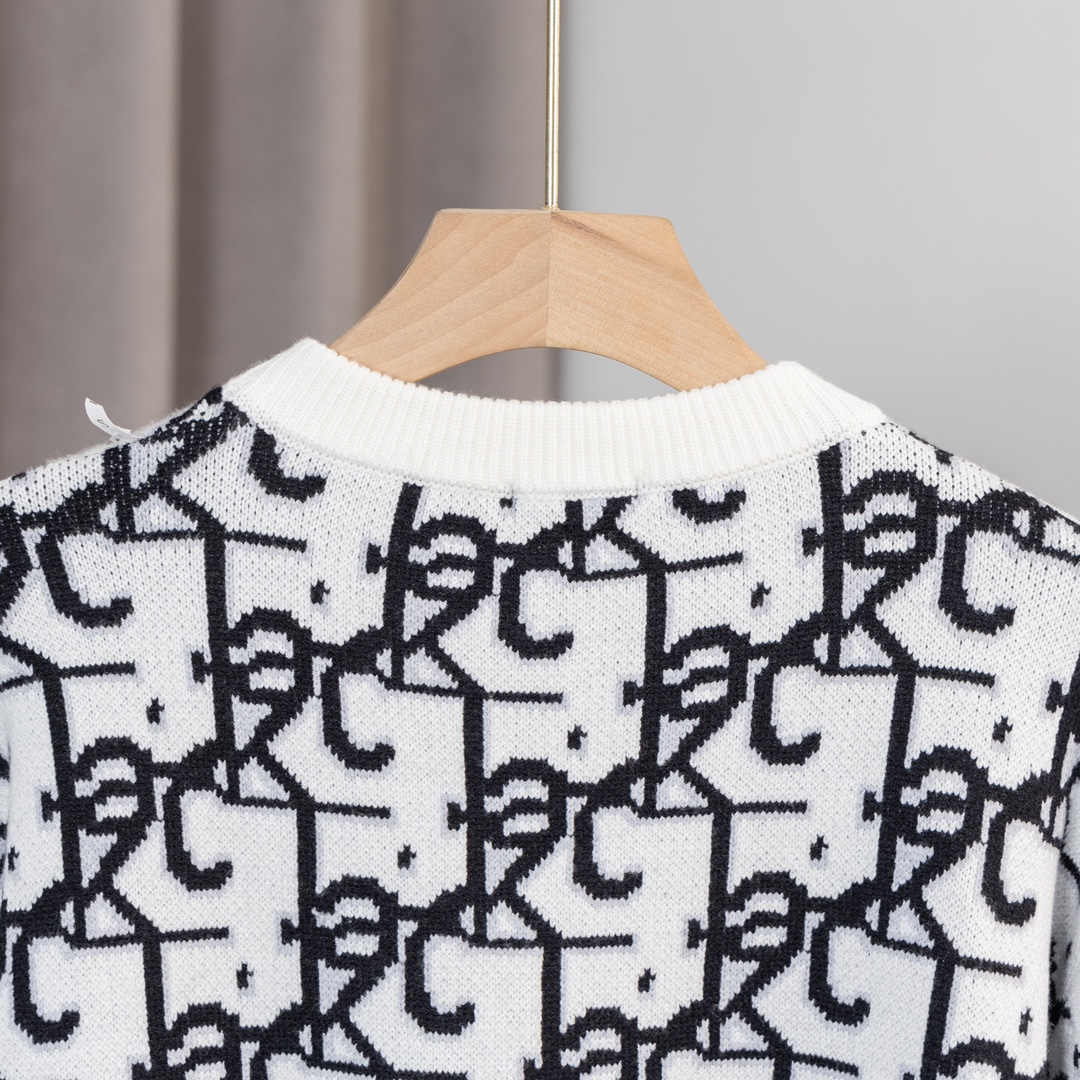 High-Tech Wool Sweater: Dior 23s, 500g, Imported Machinery, Black/White/Green, S-X - 图片 7