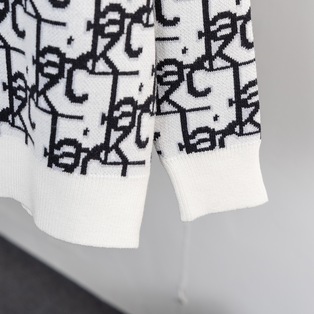 High-Tech Wool Sweater: Dior 23s, 500g, Imported Machinery, Black/White/Green, S-X - 图片 5