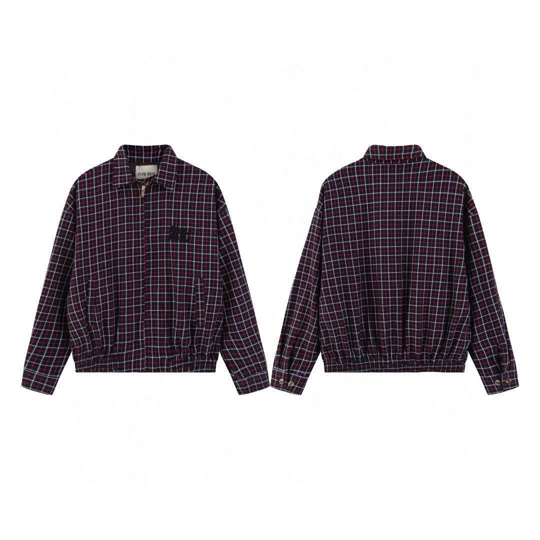 New Miumiu Red-Grained Jacket: Cash Purchase, Fast Production, Popular Embroidery - 图片 1