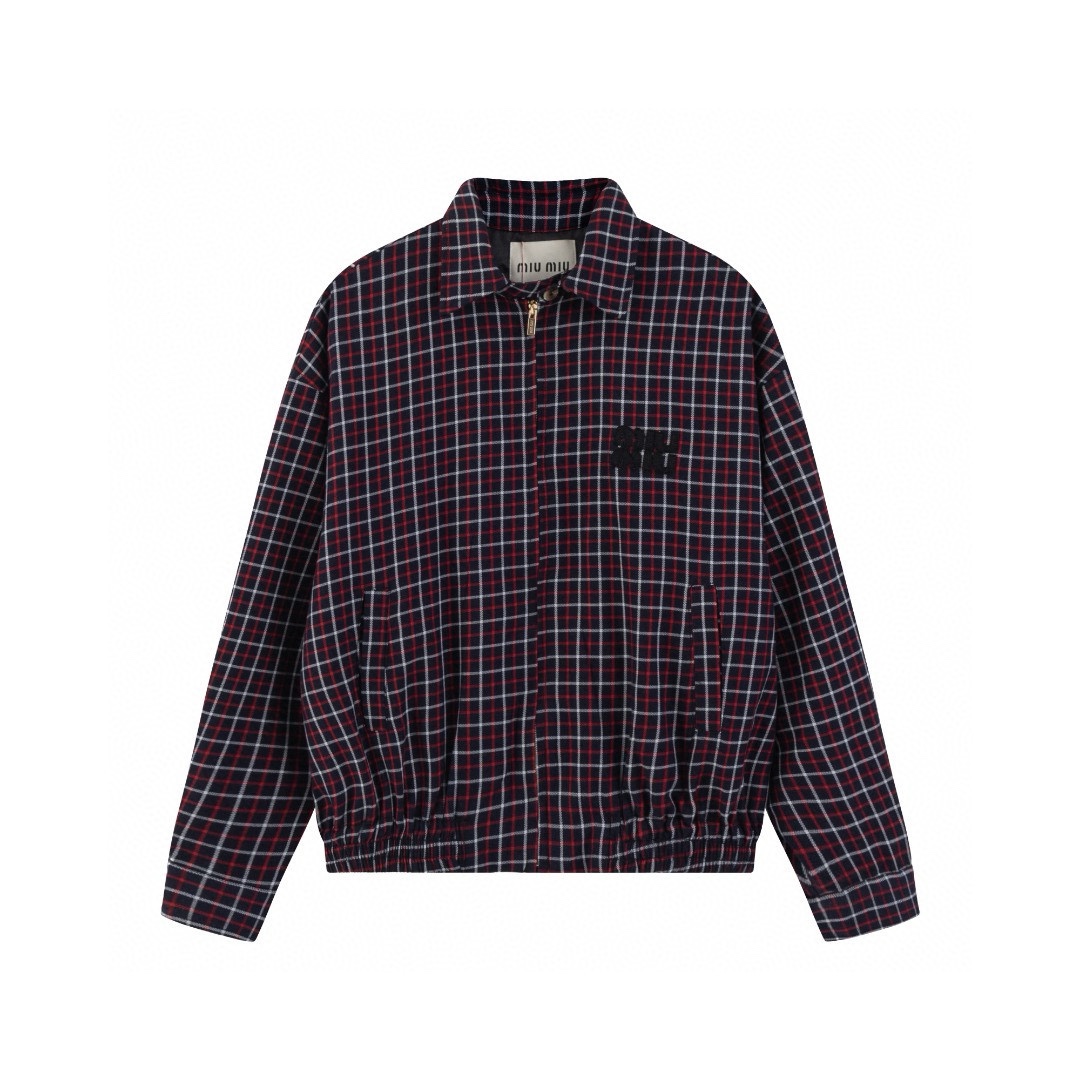 New Miumiu Red-Grained Jacket: Cash Purchase, Fast Production, Popular Embroidery - 图片 2