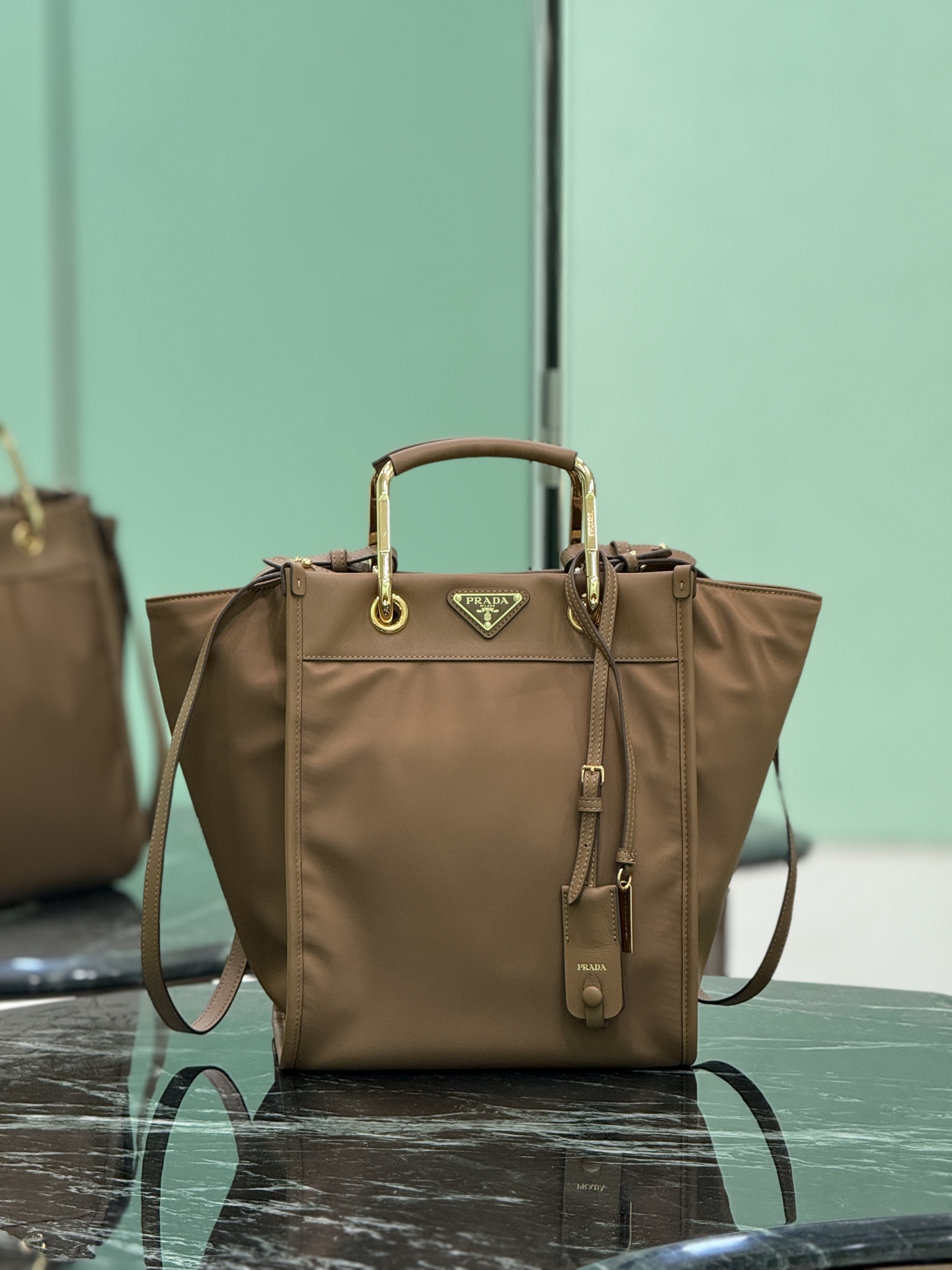 Prada Re-Nylon Geometric Tote Bag with Double Handles - Style 1BG578