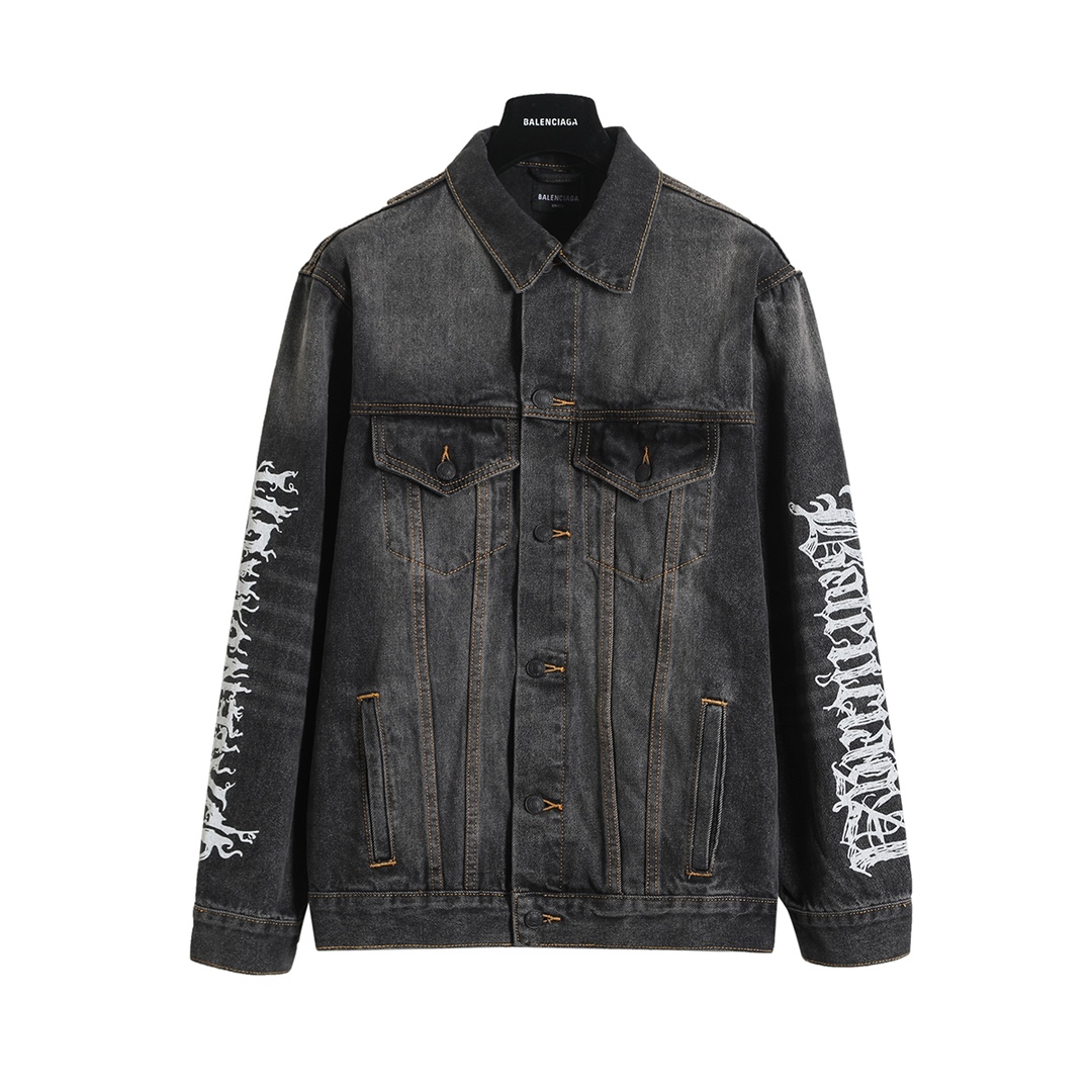 Balenciaga Graffiti Logo Denim Jacket Washed Black, Luxury Style for Men & Women
